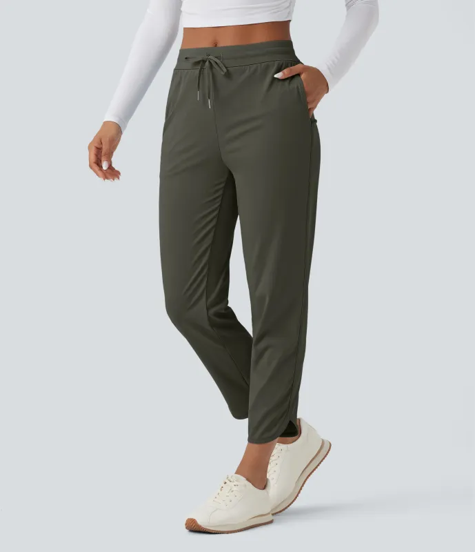 Halara Pantalones de golf ajustados de tiro medio con cordón, dobladillo curvo y secado rápido con bolsillos - UPF 40+ - Forest Night - XL(petite) made by Halara
