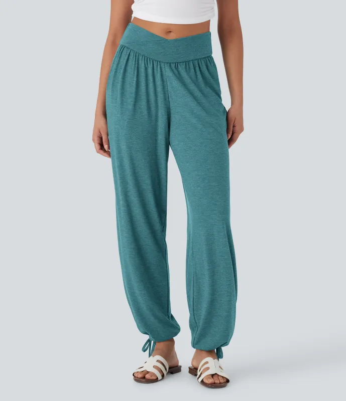 Halara Pantalón deportivo tiro alto bolsillo lateral cordón ajustable - Stone Green Floral Yarn - S(regular) made by Halara