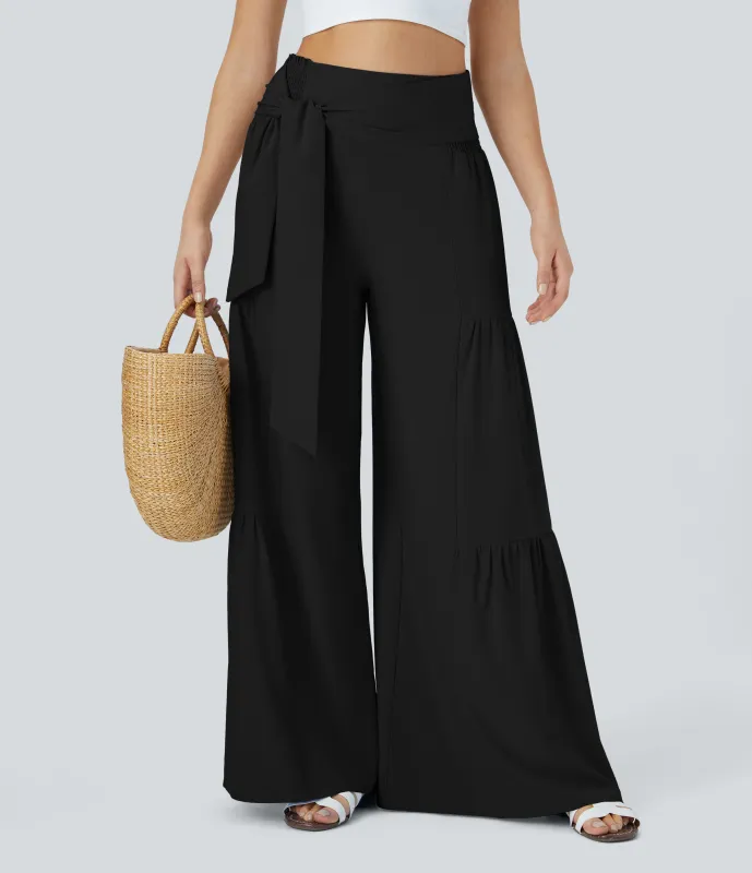 Halara Pantalón Breezeful™ holgado secado rápido tiro alto fruncido lazo delantera trasera plisado pierna ancha - Black - M(regular) made by Halara