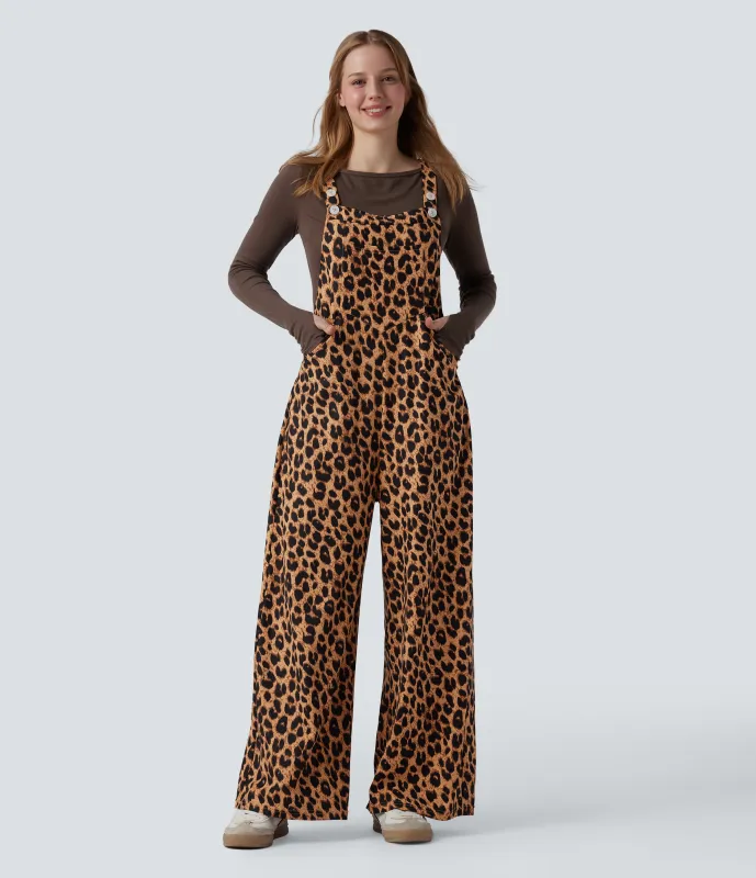 Halara Jumpsuit casual con estampado de leopardo y bolsillos - Firey Leaopard - M(regular) made by Halara