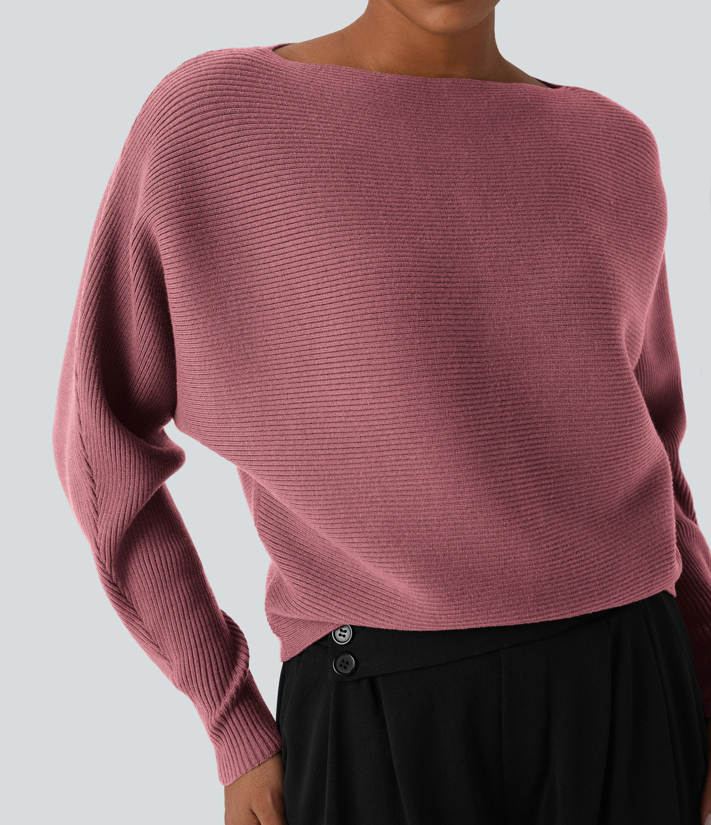 Halara Suéter casual con cuello barco y mangas murciélago - Mauvewood - XL sold by Halara product image thumbnail 5
