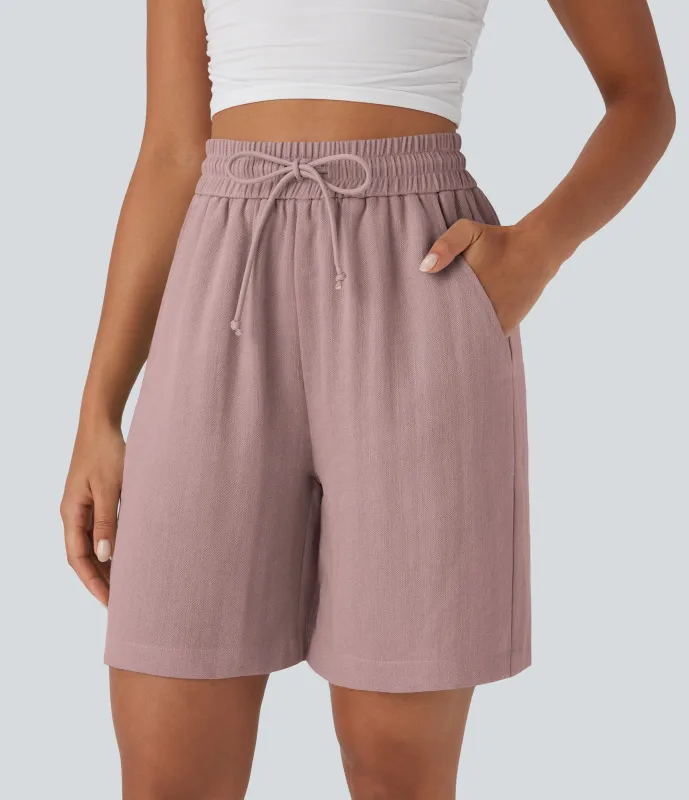 Halara Shorts casuales de lino con tiro alto y cordón ajustable con bolsillos laterales - Deauville Mauve - XL made by Halara