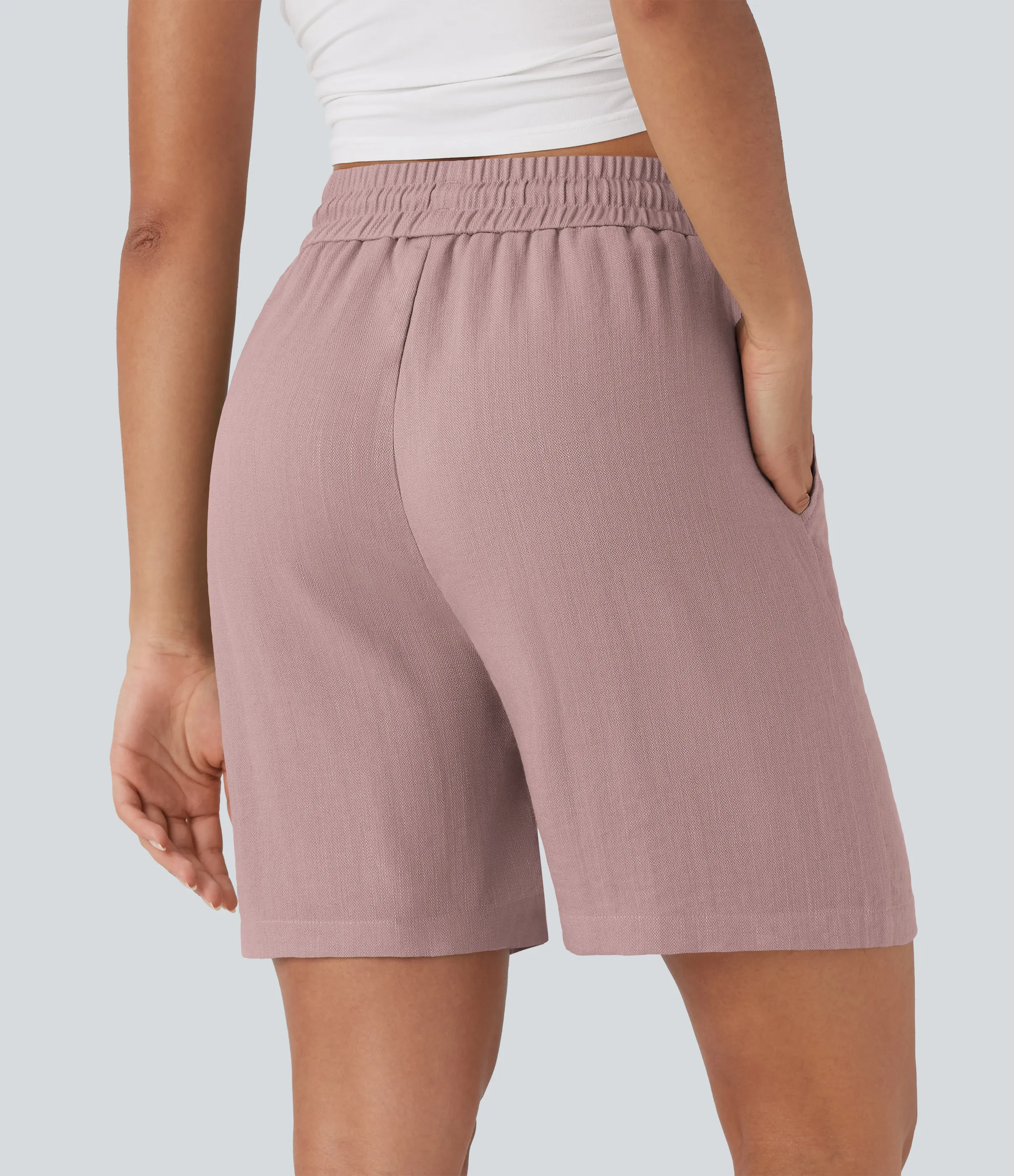 Halara Shorts casuales de lino con tiro alto y cordón ajustable con bolsillos laterales - Deauville Mauve - XL sold by Halara product image thumbnail 3