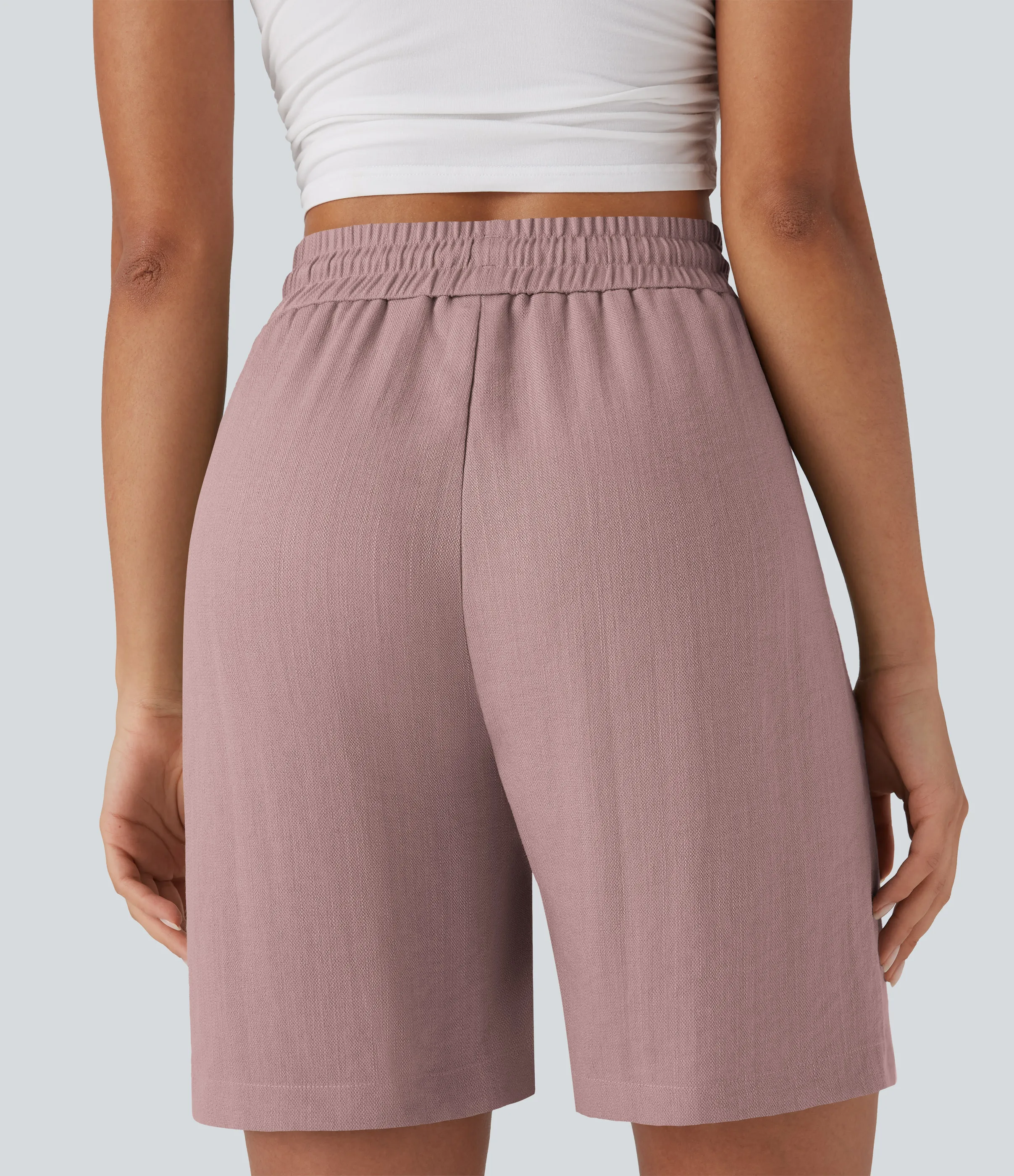 Halara Shorts casuales de lino con tiro alto y cordón ajustable con bolsillos laterales - Deauville Mauve - XL sold by Halara product image thumbnail 5