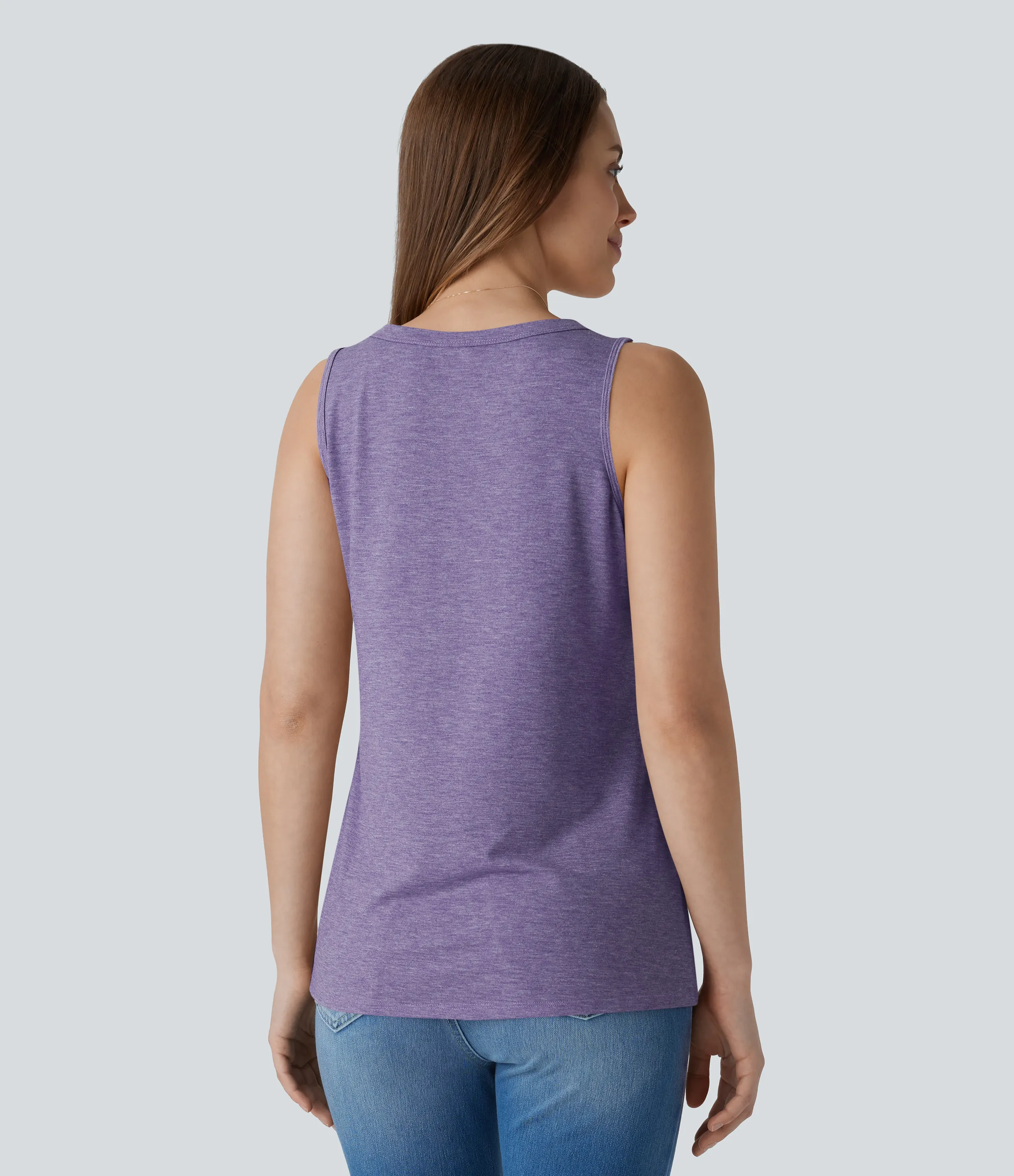 Halara Blusa sin mangas cuello V botón decorativo - Light Purple Floral Yarn - M sold by Halara product image thumbnail 3