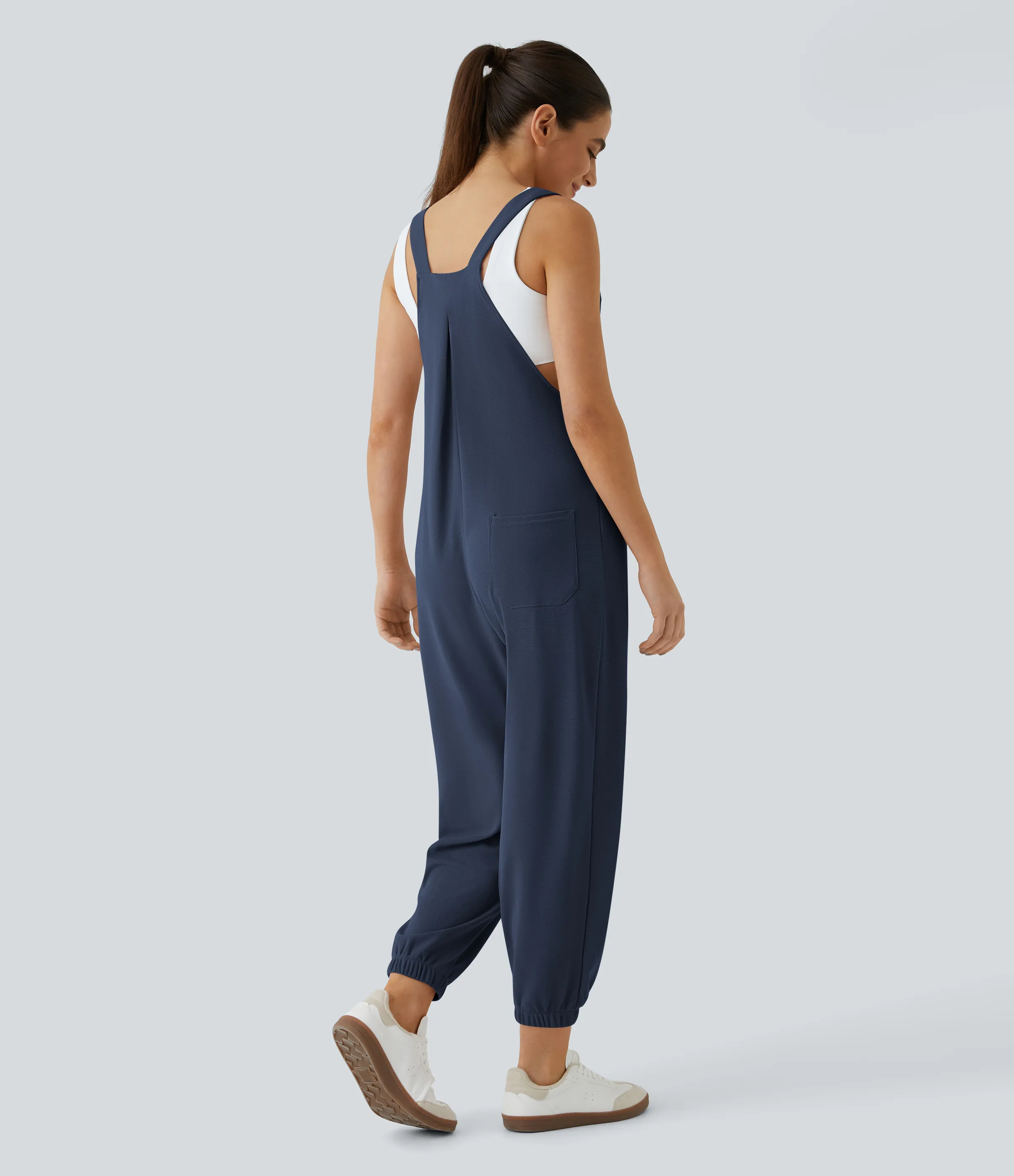 Halara Overol jogger botón correa ajustable bolsillo múltiple gofre plisado - Harbor Ink - M(tall) sold by Halara product image thumbnail 3