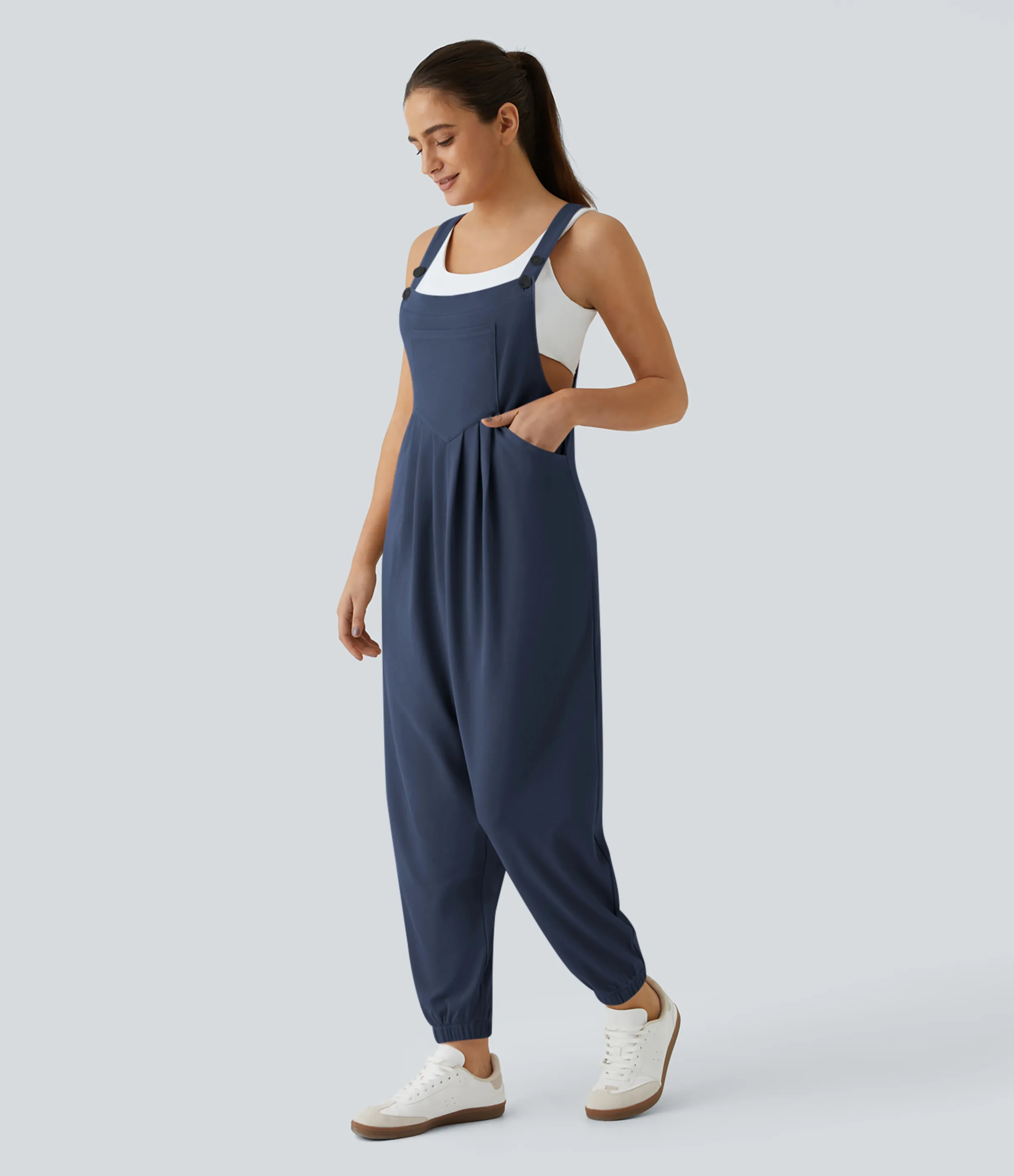 Halara Overol jogger botón correa ajustable bolsillo múltiple gofre plisado - Harbor Ink - M(tall) sold by Halara product image thumbnail 4