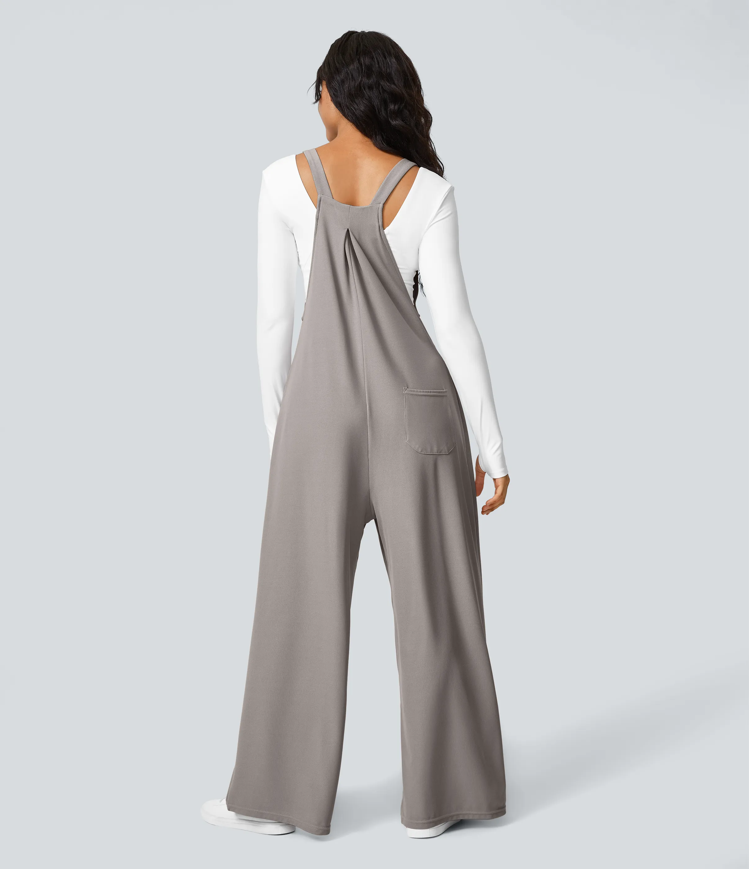 Halara Overol botón correa ajustable bolsillo múltiple gofre plisado - Mink Ash - M(regular) sold by Halara product image thumbnail 4