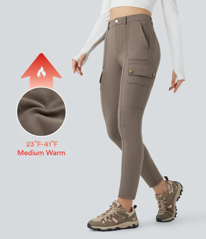 Halara Pantalones cargo de senderismo de polar ajustados de tiro alto con bolsillos - Walnut - XS(regular) made by Halara