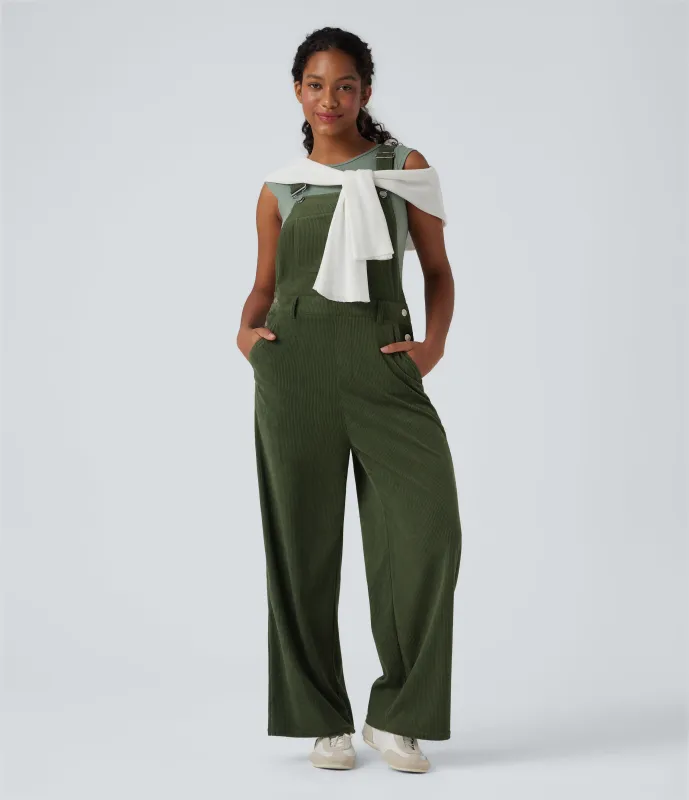 Halara Jumpsuit casual de pana con pierna recta y bolsillos - Rifle Green - XS(regular) made by Halara