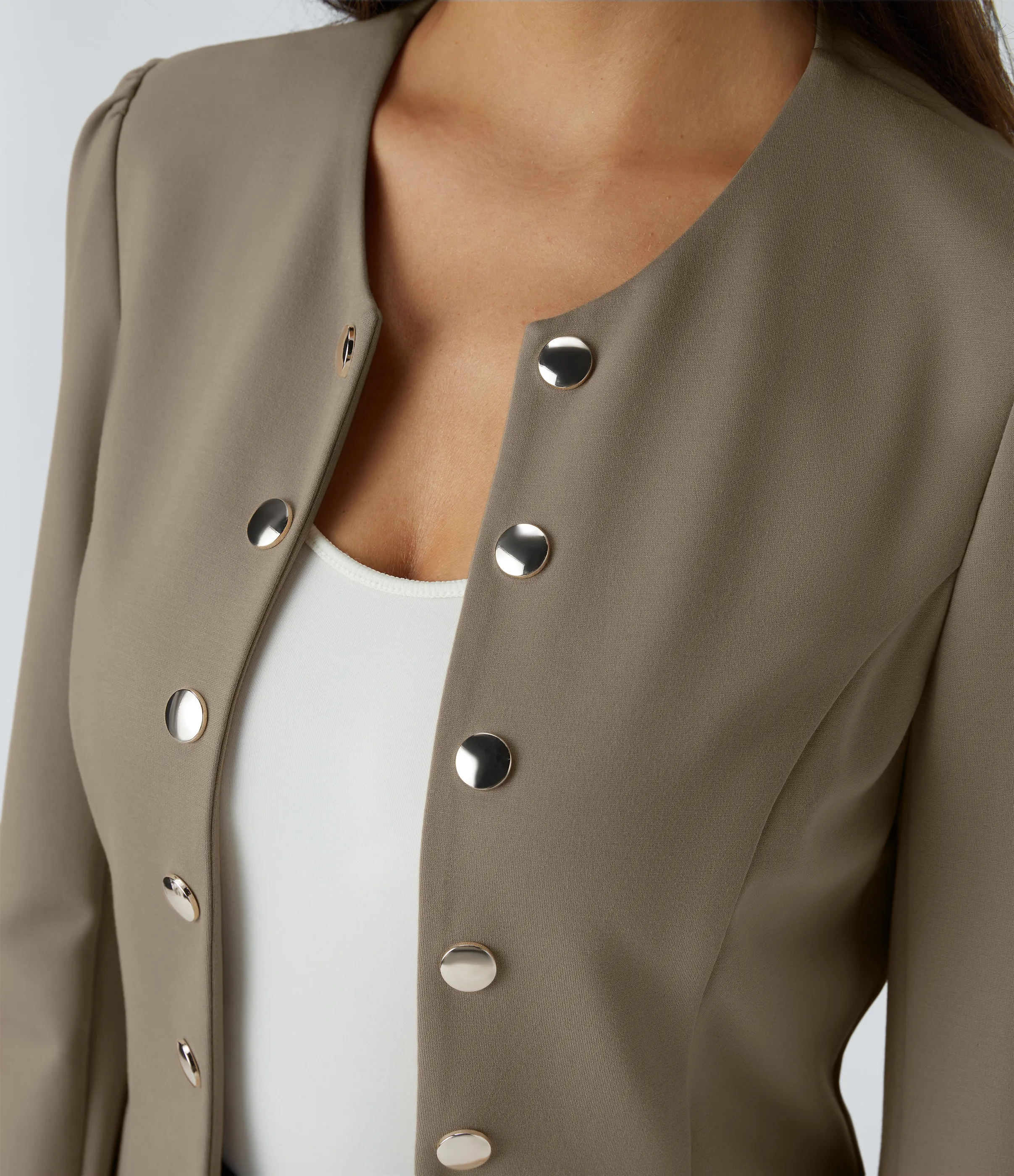 Halara Chaqueta oficina ajustada botón decorativo manga larga cuello redondo - Birch Brown - S sold by Halara product image thumbnail 5