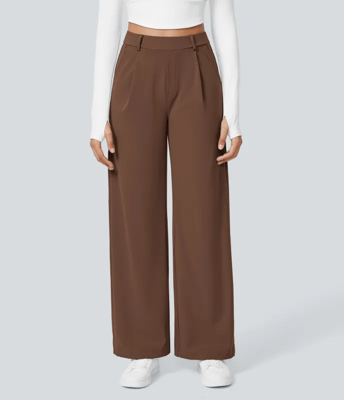 Halara Pantalón oficina pierna recta bolsillo lateral tiro alto pliegue - Autumn Chestnut - S(ultratall) made by Halara