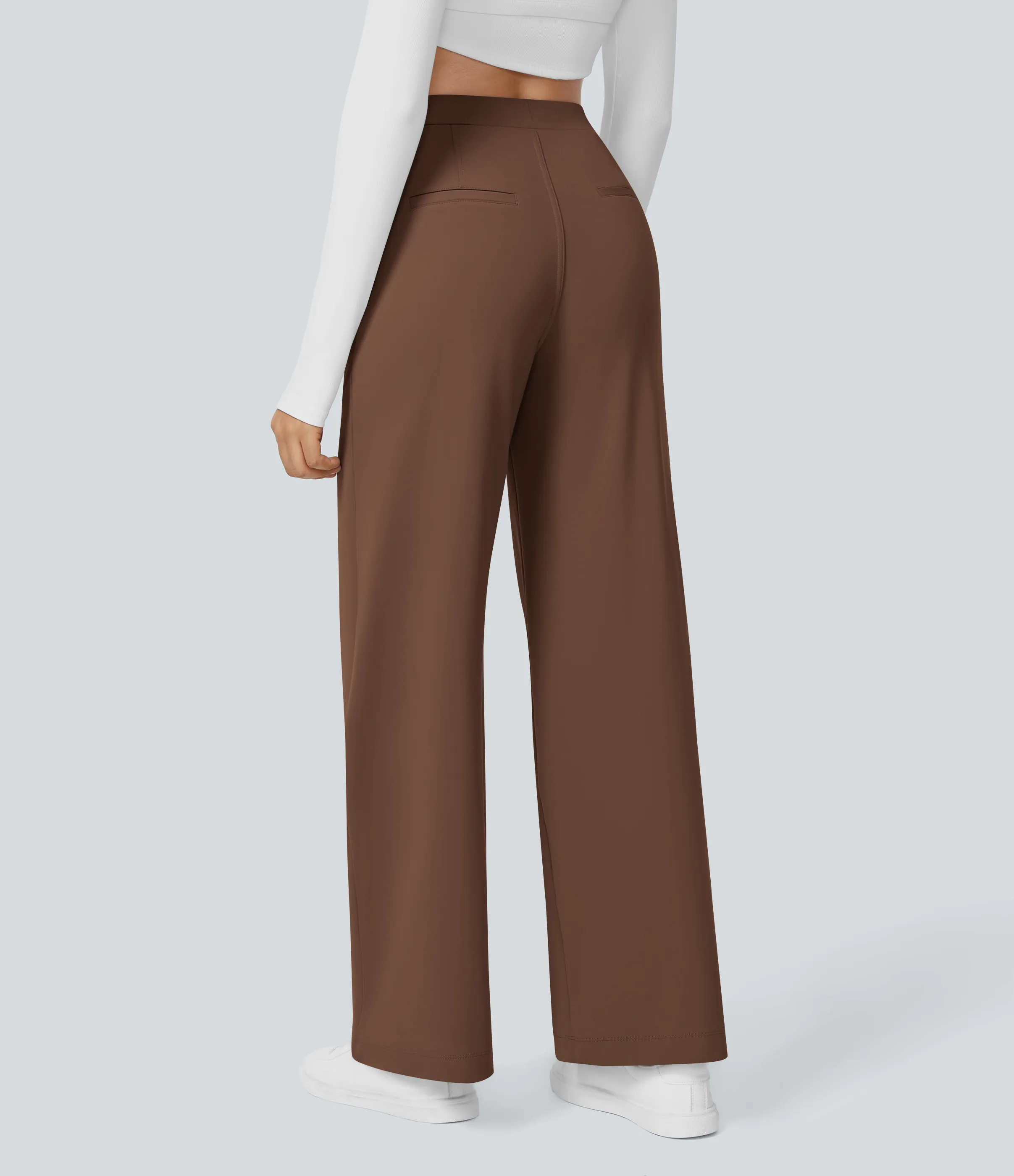 Halara Pantalón oficina pierna recta bolsillo lateral tiro alto pliegue - Autumn Chestnut - S(ultratall) sold by Halara product image thumbnail 4