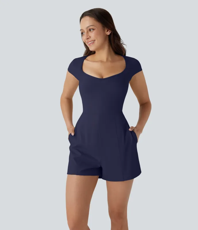 Halara Mono Softlyzero™ Airy yoga cuello U manga corta bolsillo lateral tacto fresco - Easy Peezy - Eclipse - L made by Halara