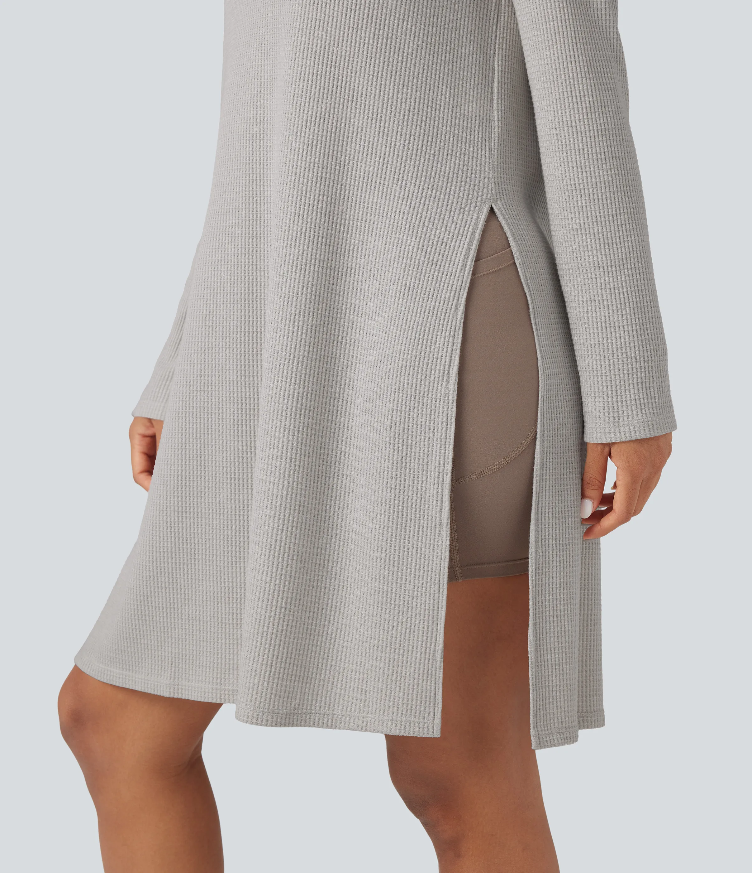 Halara Round Neck Long Sleeve Longline Waffle Knit Casual Sweatshirt - Wind Chime - L sold by Halara product image thumbnail 5