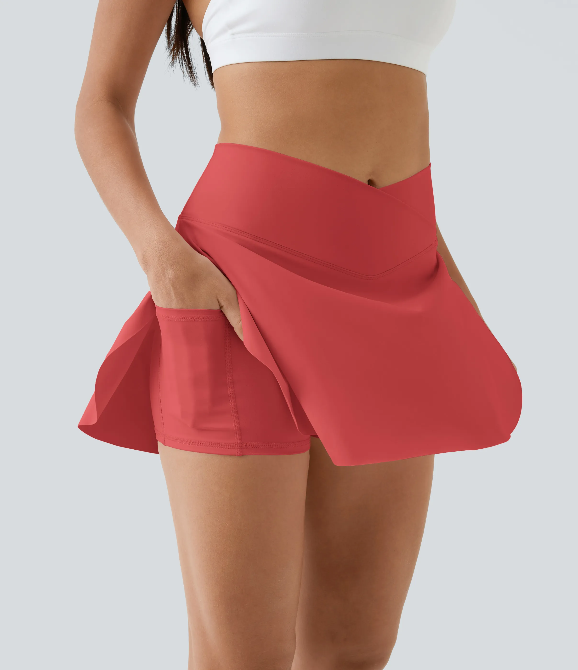 Halara Falda tenis Softlyzero™ Airy Crossover 2 en 1 tacto fresco bolsillo lateral-Lucid-Largo más largo-UPF50+ - Poinsettia - M(Long) sold by Halara product image thumbnail 2