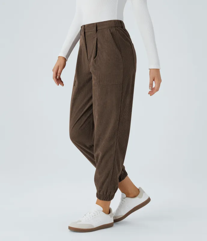 Halara Pantalón deportivo pana cremallera botón tiro medio múltiple bolsillo - Demitasse - M(regular) made by Halara