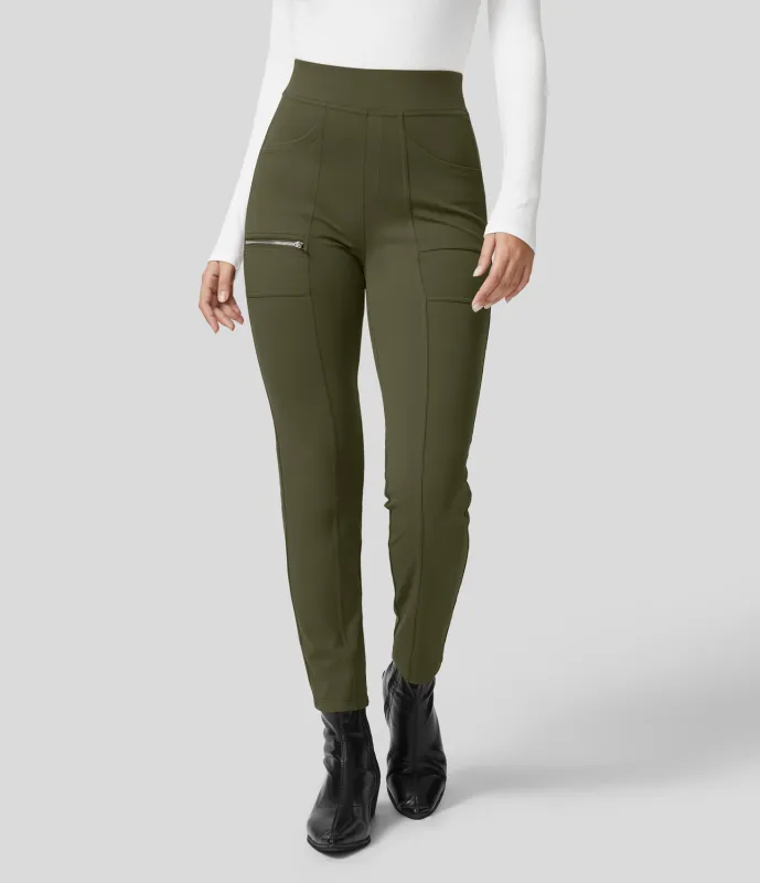 Halara Pantalón ajustado cremallera múltiple bolsillo tiro alto - Forest Night - M(regular) made by Halara