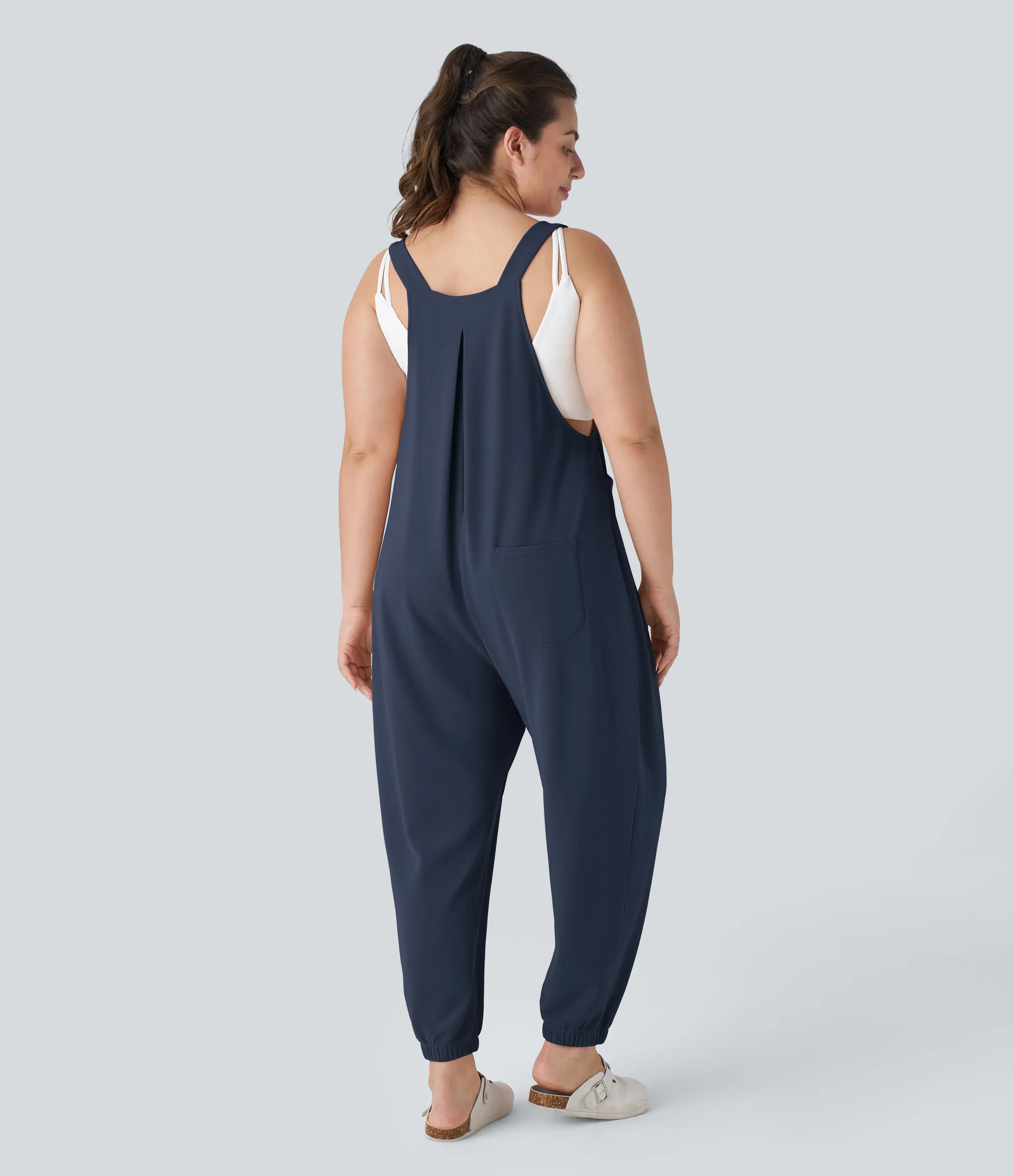 Halara Jogger Overol correa ajustable botón múltiple bolsillo plisado gofre talla grande - Harbor Ink - 1X sold by Halara product image thumbnail 3