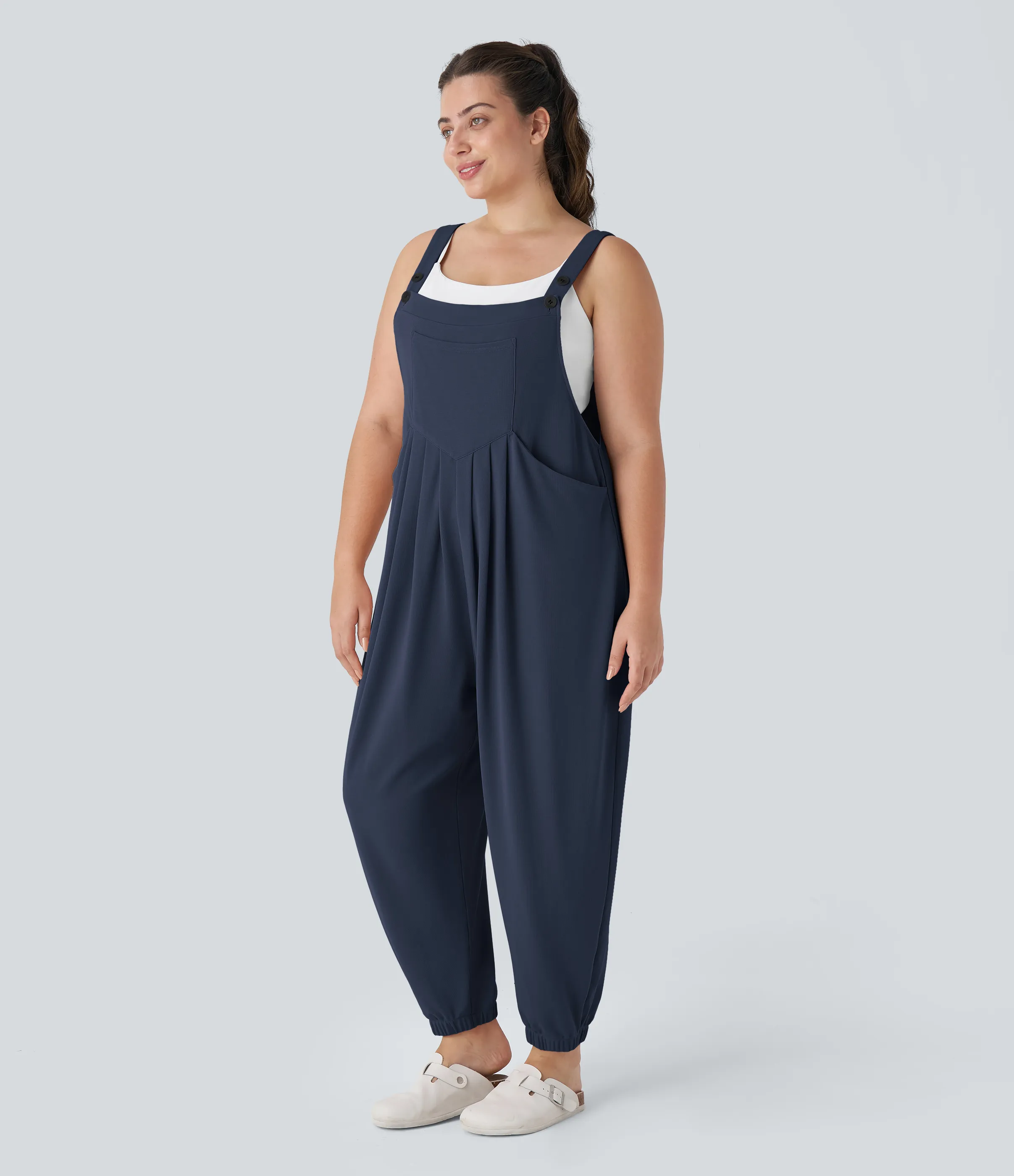 Halara Jogger Overol correa ajustable botón múltiple bolsillo plisado gofre talla grande - Harbor Ink - 1X sold by Halara product image thumbnail 4