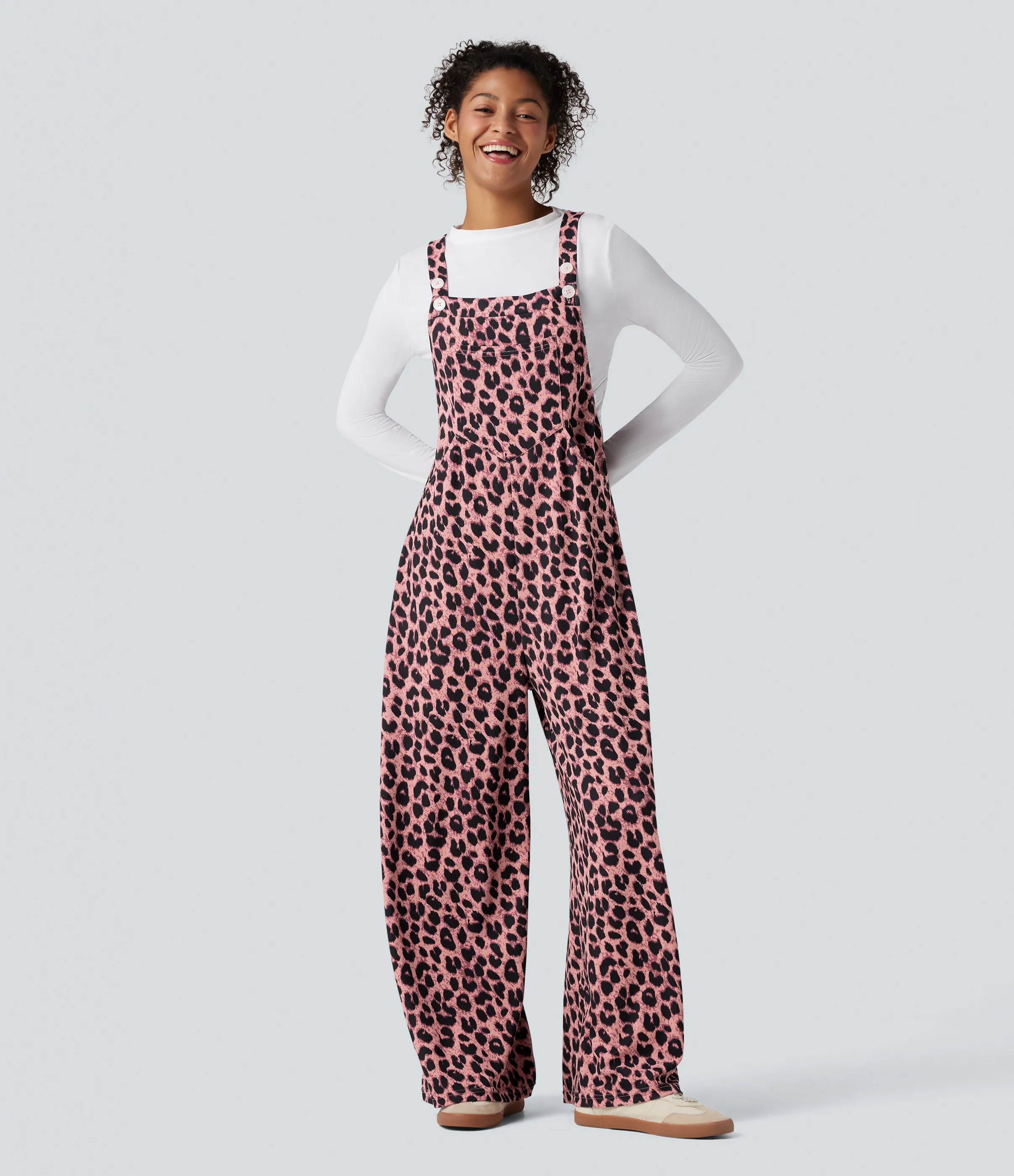 Halara Jumpsuit casual con estampado de leopardo y bolsillos - Blush Panther - XS(regular) sold by Halara