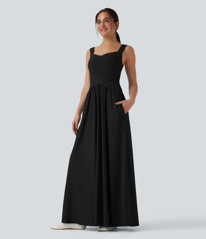 Halara Vestido largo maxi casual fluido con bolsillos - Black - XS made by Halara