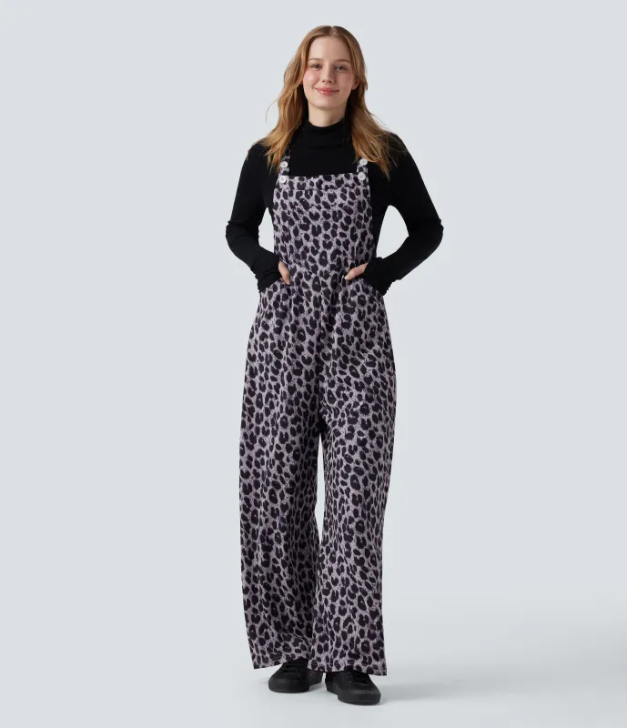 Halara Jumpsuit casual con estampado de leopardo y bolsillos - Snow Leopard - XL(regular) made by Halara