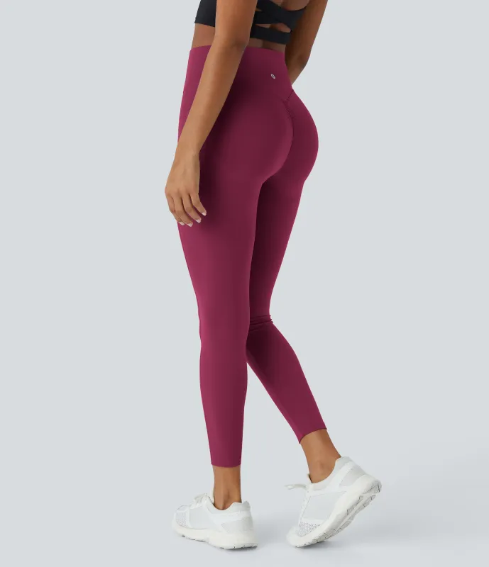 Halara Leggings SoCinched UltraSculpt entrenamiento moldeador bolsillo lateral control abdomen tiro alto - Red Plum - XXL/1X(7/8) made by Halara