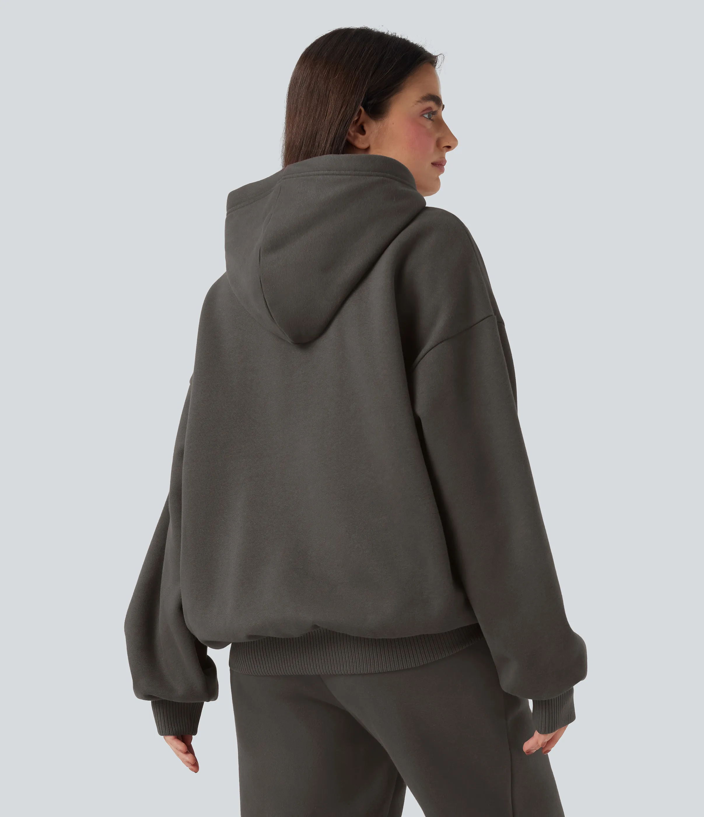 Halara Sudadera casual de algodón polar de manga larga con capucha y bolsillos - Black Olive - XS sold by Halara product image thumbnail 3