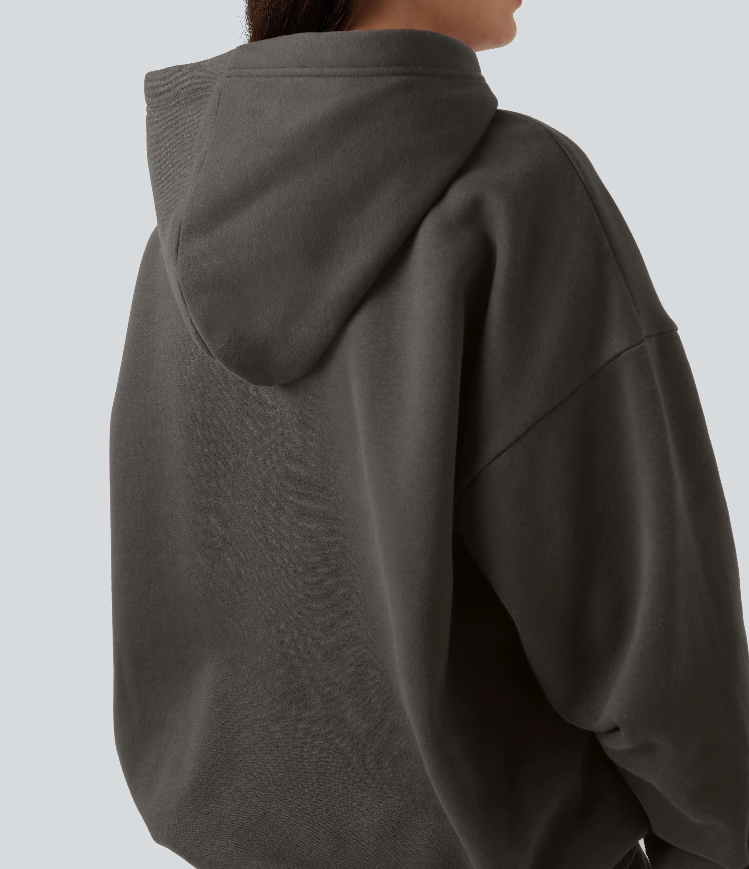 Halara Sudadera casual de algodón polar de manga larga con capucha y bolsillos - Black Olive - XS sold by Halara product image thumbnail 5