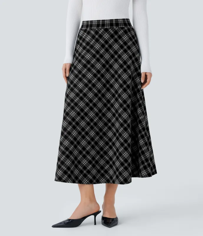 Halara Falda midi acampanada cuadro pata gallo bolsillo lateral tiro alto - Black Tartan Plaid - L(regular) made by Halara