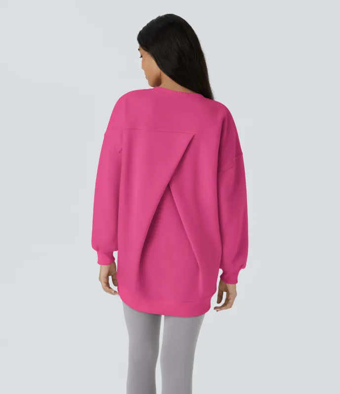 Halara Sudadera polar gran tamaño bolsillo lateral manga larga cuello redondo - Fuchsia Rose - XS made by Halara