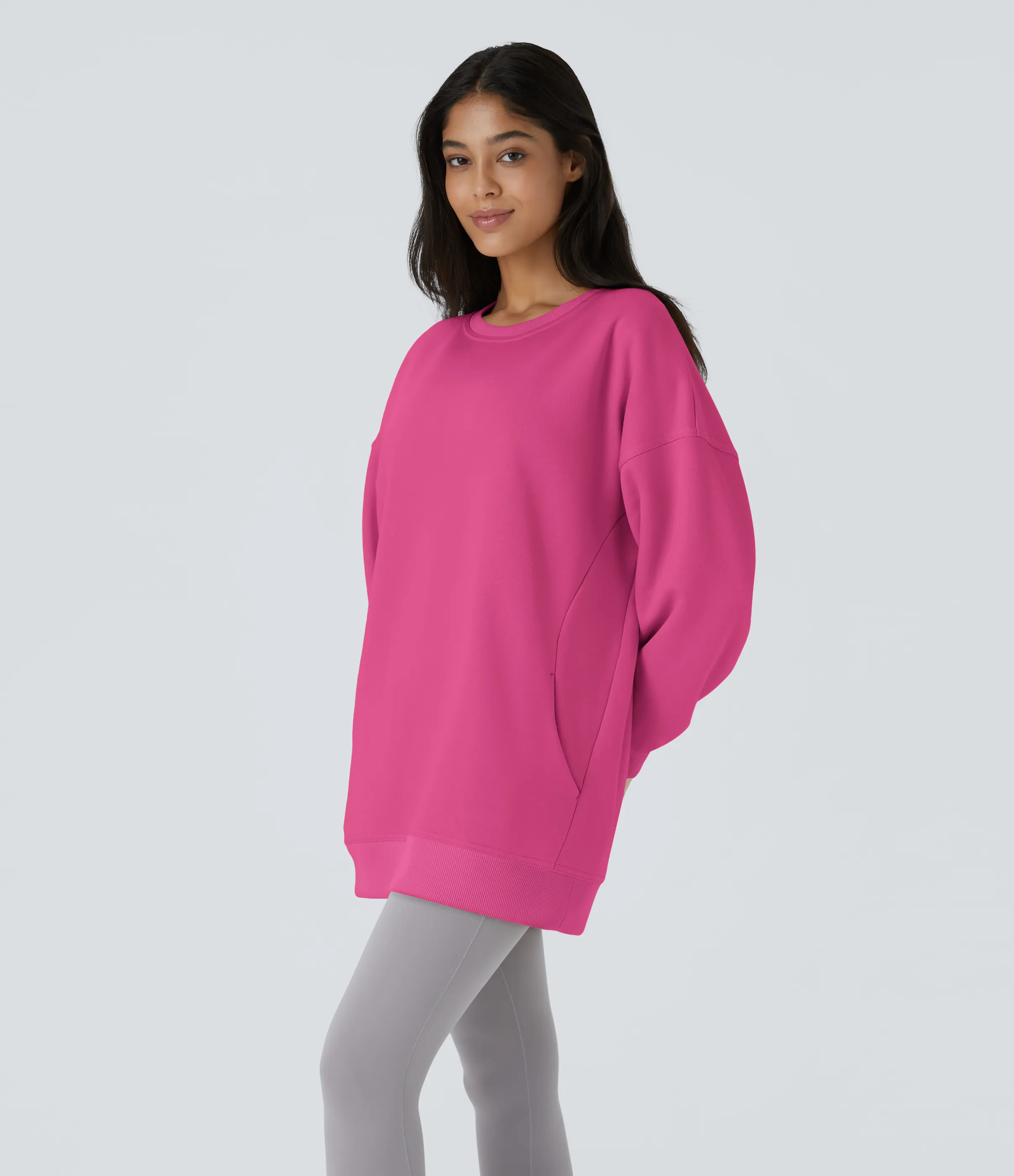 Halara Sudadera polar gran tamaño bolsillo lateral manga larga cuello redondo - Fuchsia Rose - XS sold by Halara product image thumbnail 4