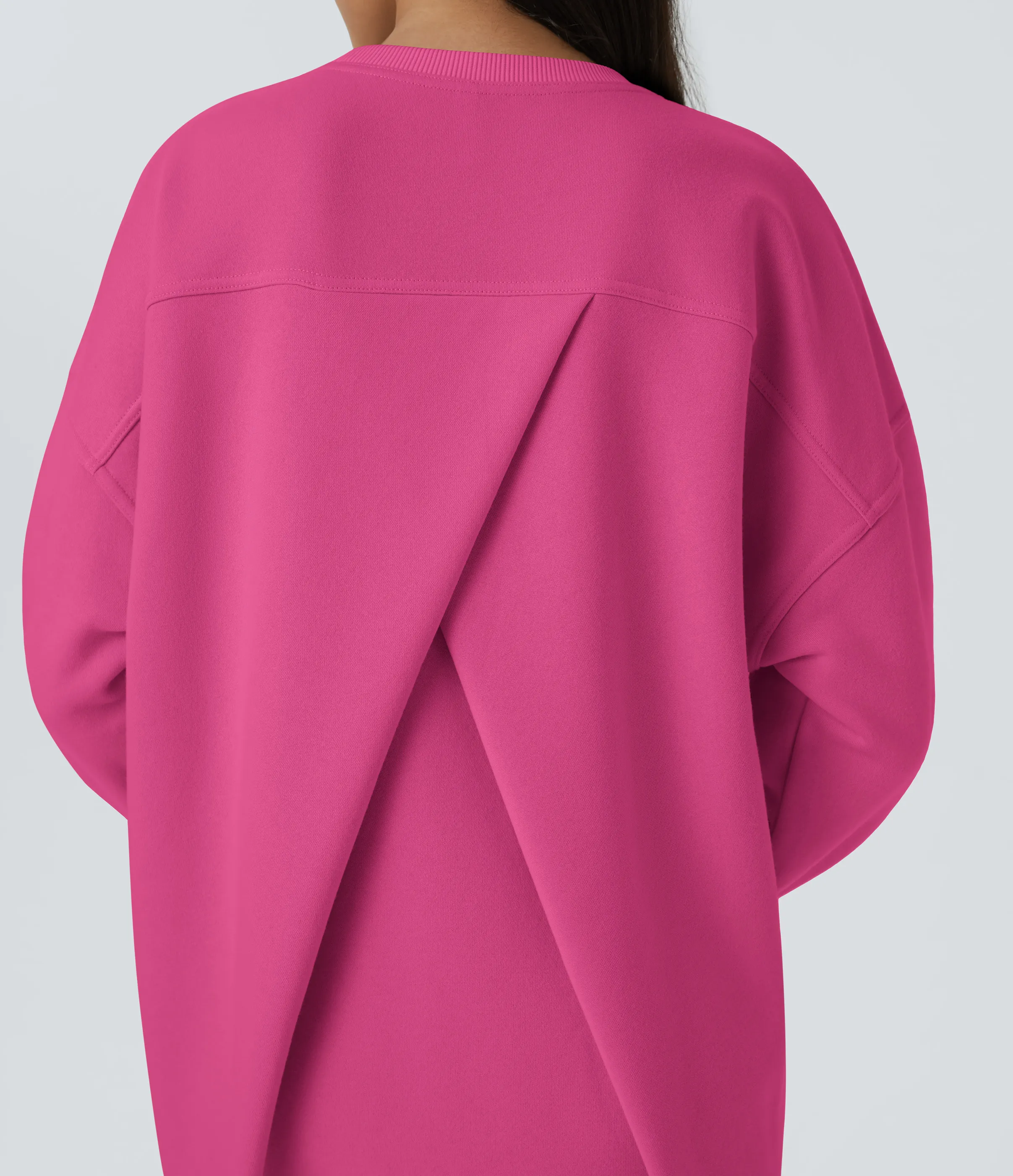 Halara Sudadera polar gran tamaño bolsillo lateral manga larga cuello redondo - Fuchsia Rose - XS sold by Halara product image thumbnail 5