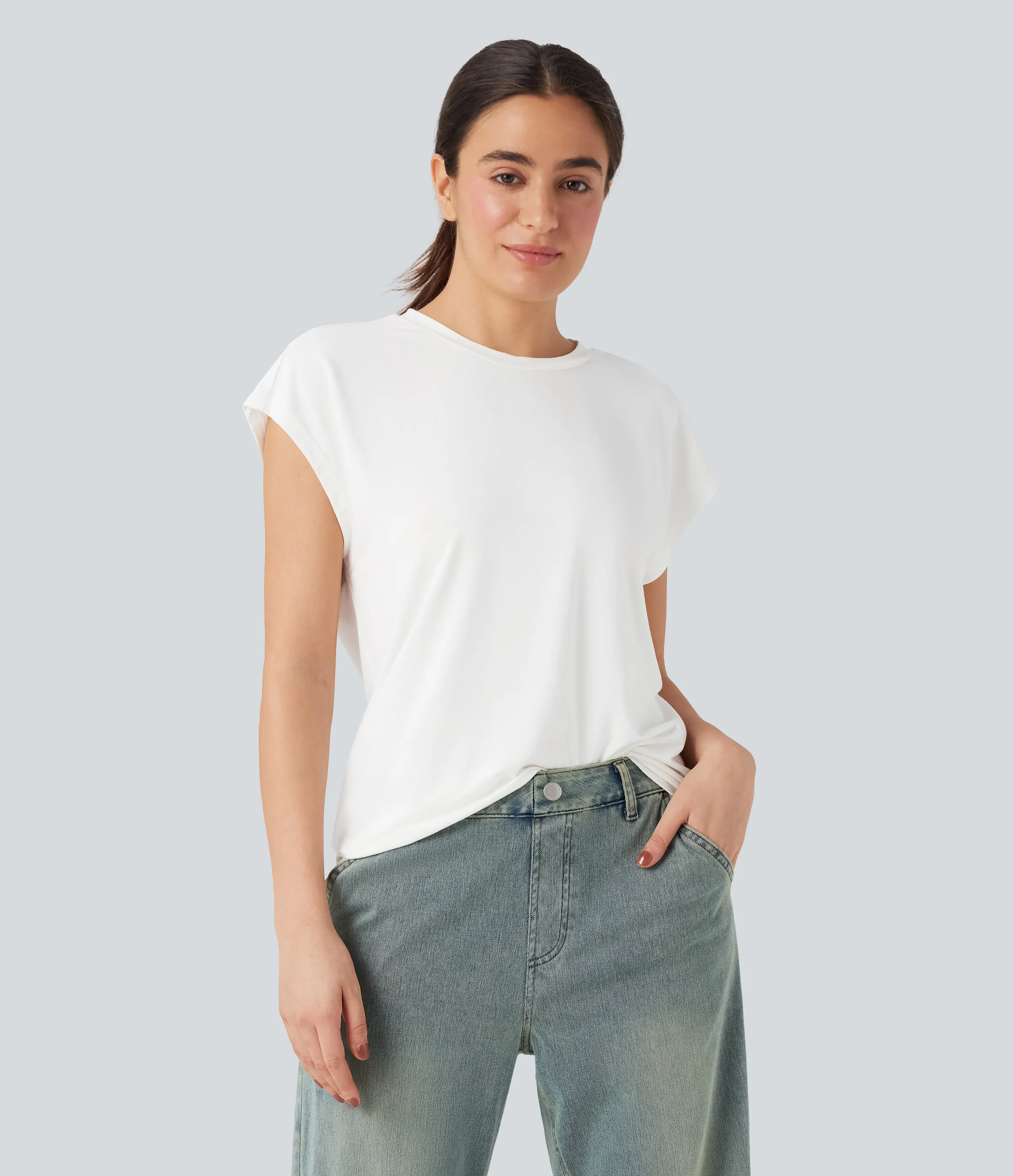 Halara Top casual con cuello redondo con manga corta - White - L sold by Halara product image thumbnail 2
