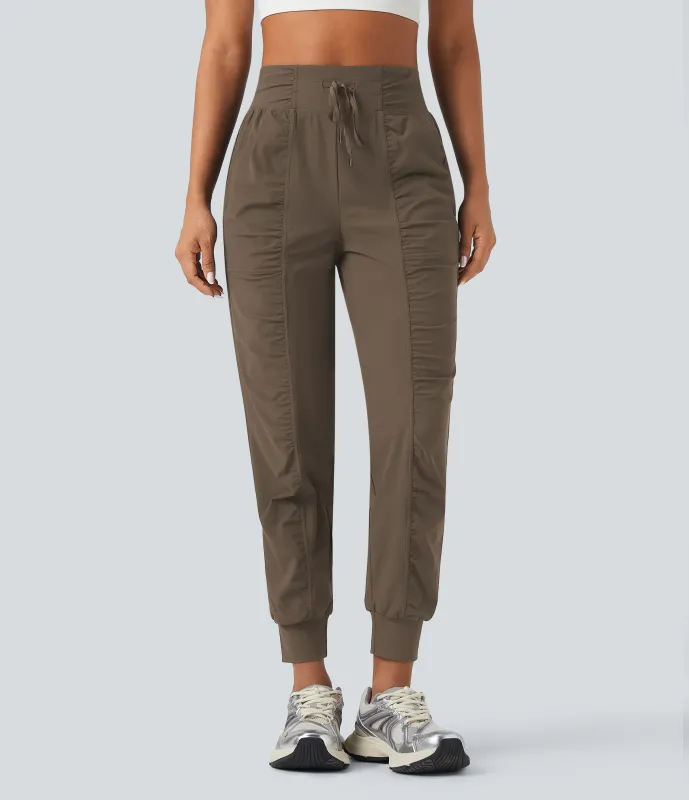 Halara Joggers de baile de tiro alto ajustado con fruncido de secado rápido y con bolsillos - Dawn Brown - S(regular) made by Halara