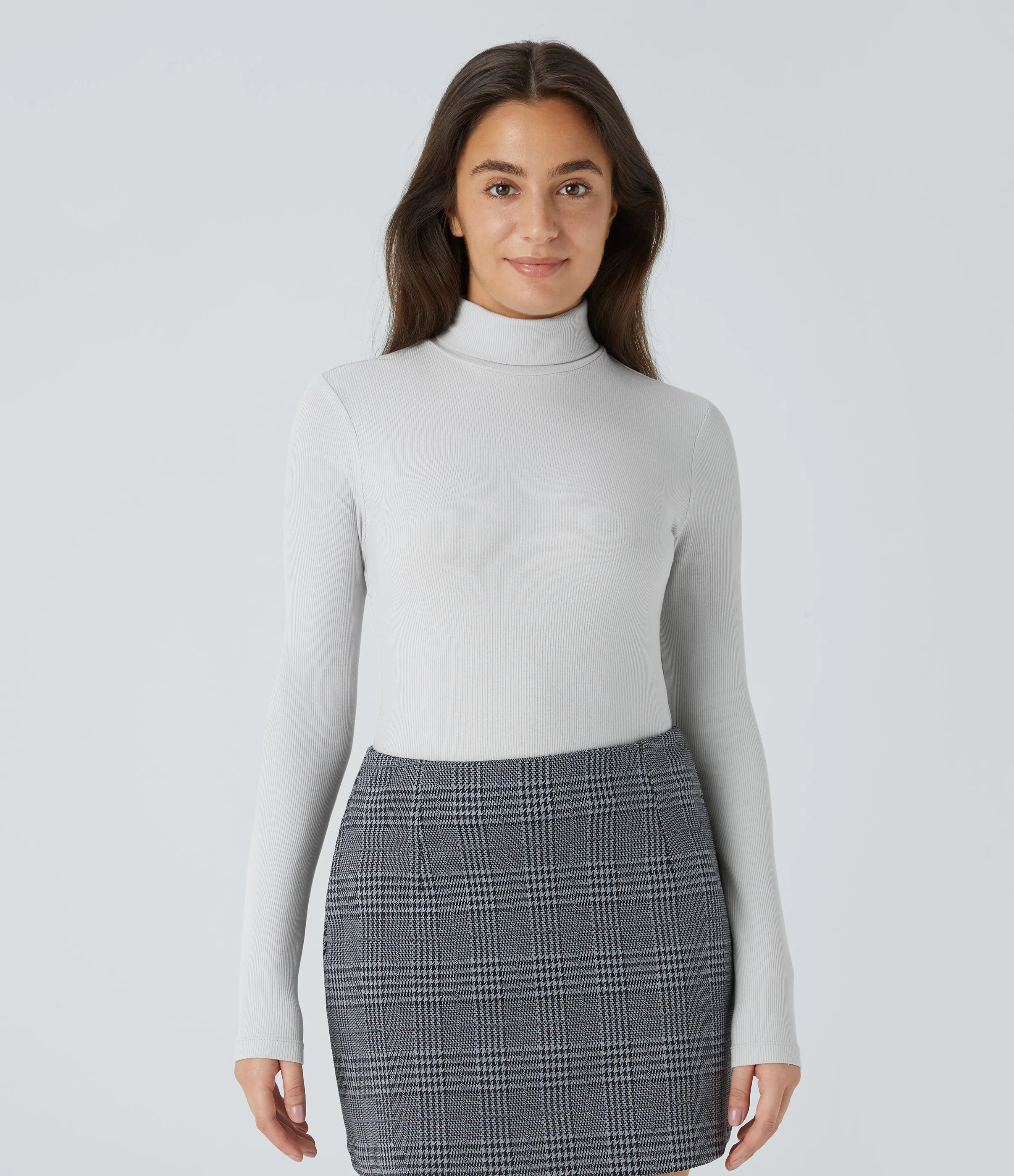 Halara Body oficina acanalado cuello alto manga larga botón - Glacier Gray - L sold by Halara