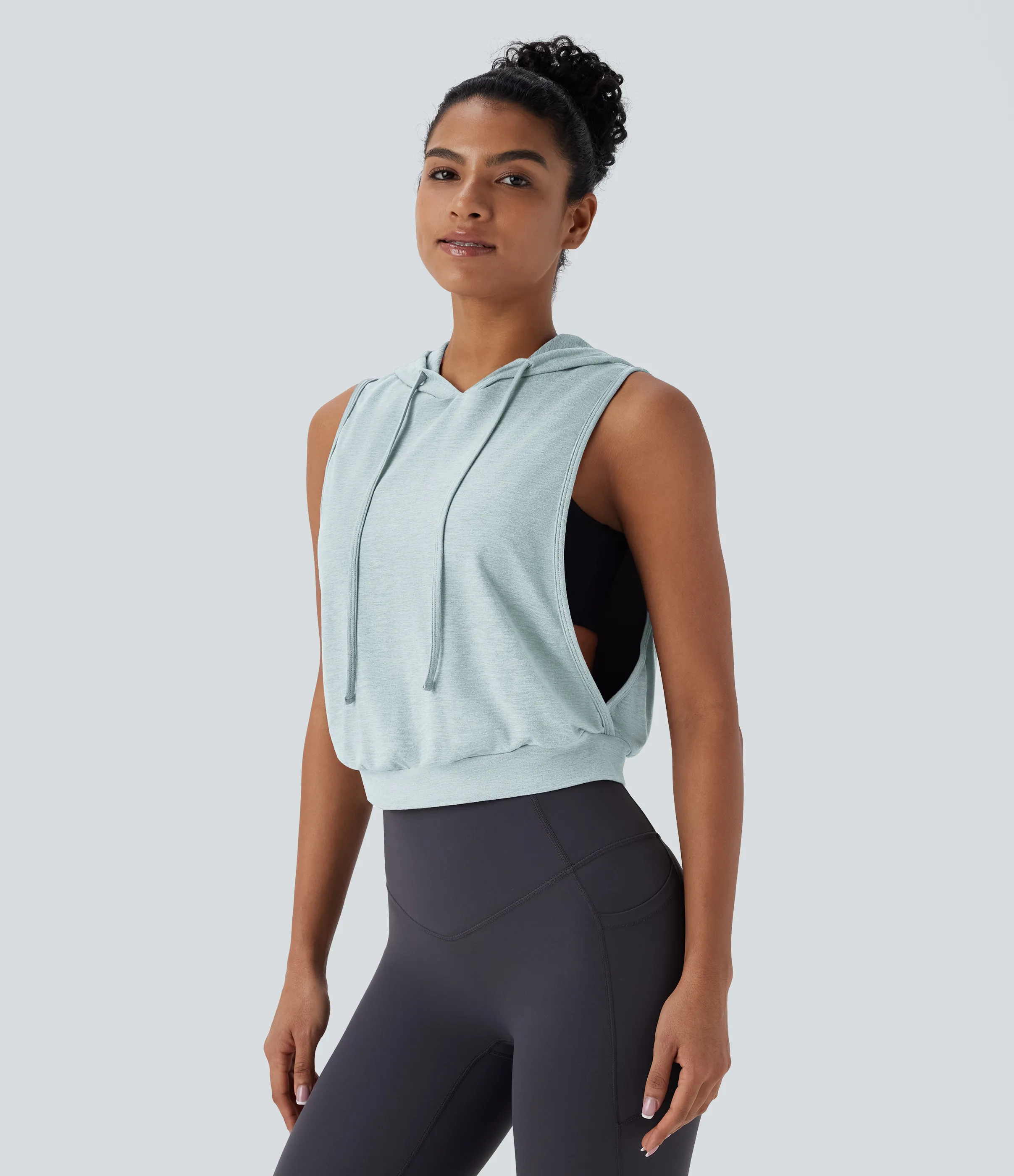 Halara Camiseta sin mangas corta correr capucha cordón ajustable - Daybreak Tide - XL sold by Halara product image thumbnail 4