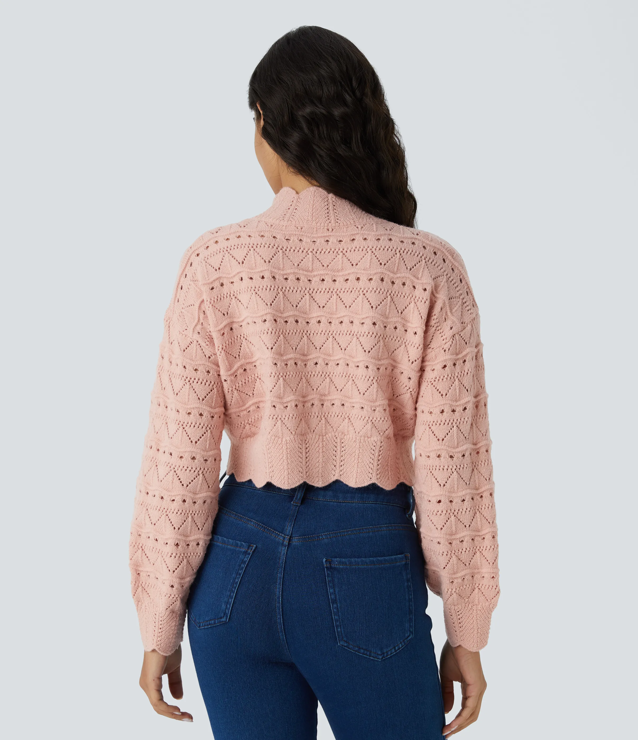 Halara Suéter abierto dobladillo festoneado manga obispo cuello alto - Evening Sand - XL sold by Halara product image thumbnail 3