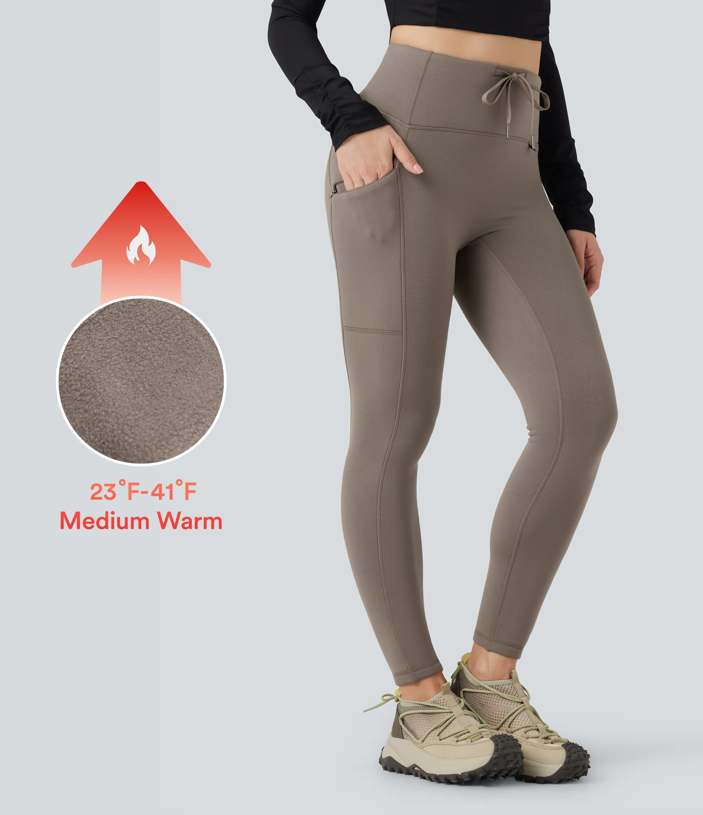 Halara Leggings de senderismo polar de tiro alto con cordón ajustable de 7/8 y bolsillo - Walnut - XS(7/8) sold by Halara product image thumbnail 2