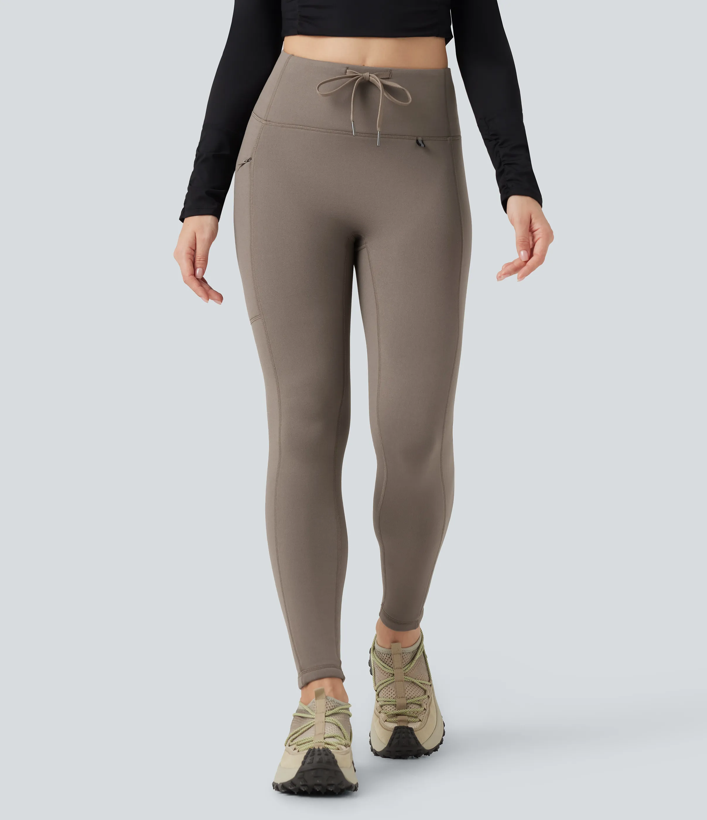 Halara Leggings de senderismo polar de tiro alto con cordón ajustable de 7/8 y bolsillo - Walnut - XS(7/8) sold by Halara product image thumbnail 4