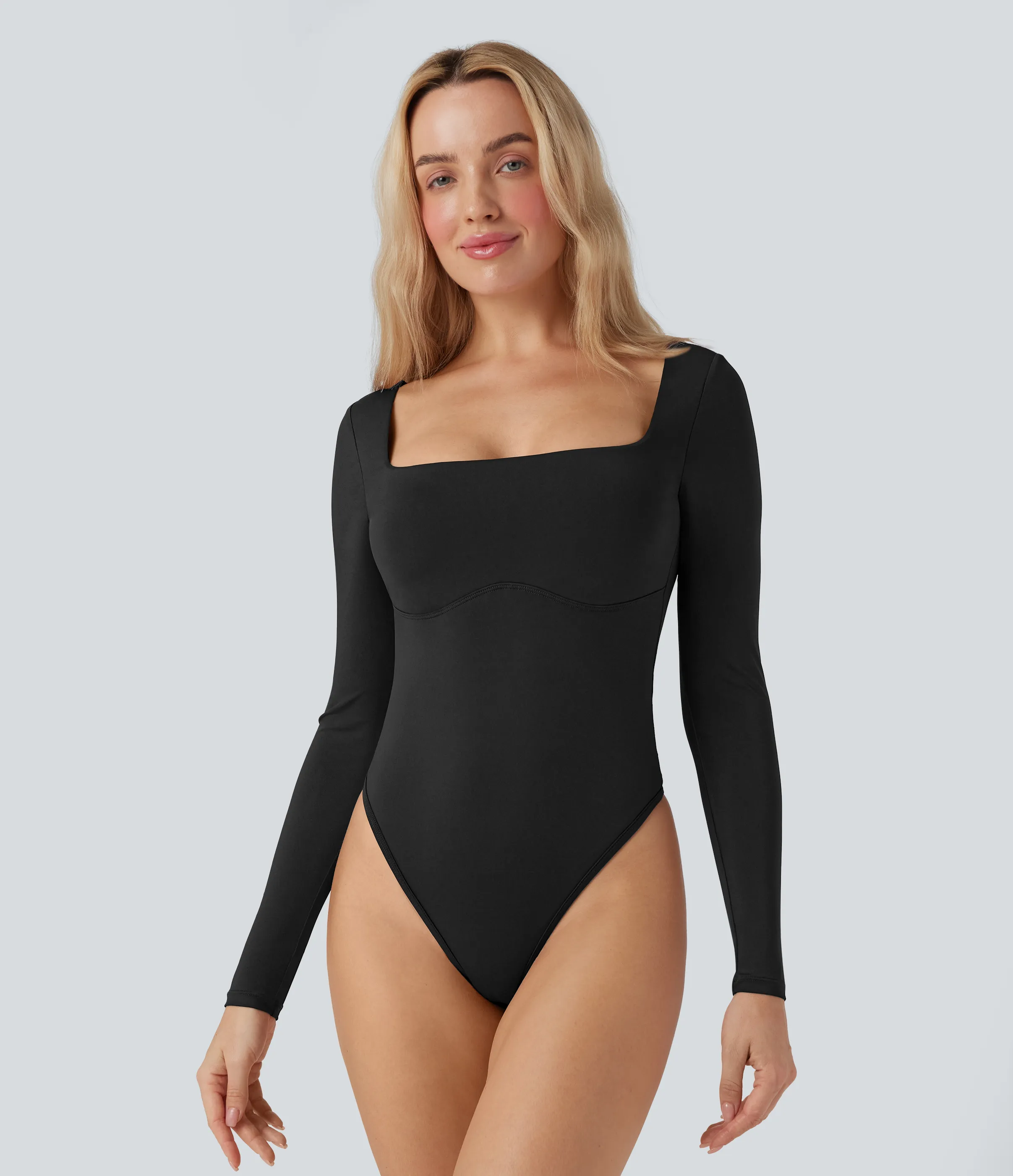 Halara Body de oficina ajustado con escote cuadrado de manga larga y sujetador incorporado - Black - L sold by Halara product image thumbnail 2