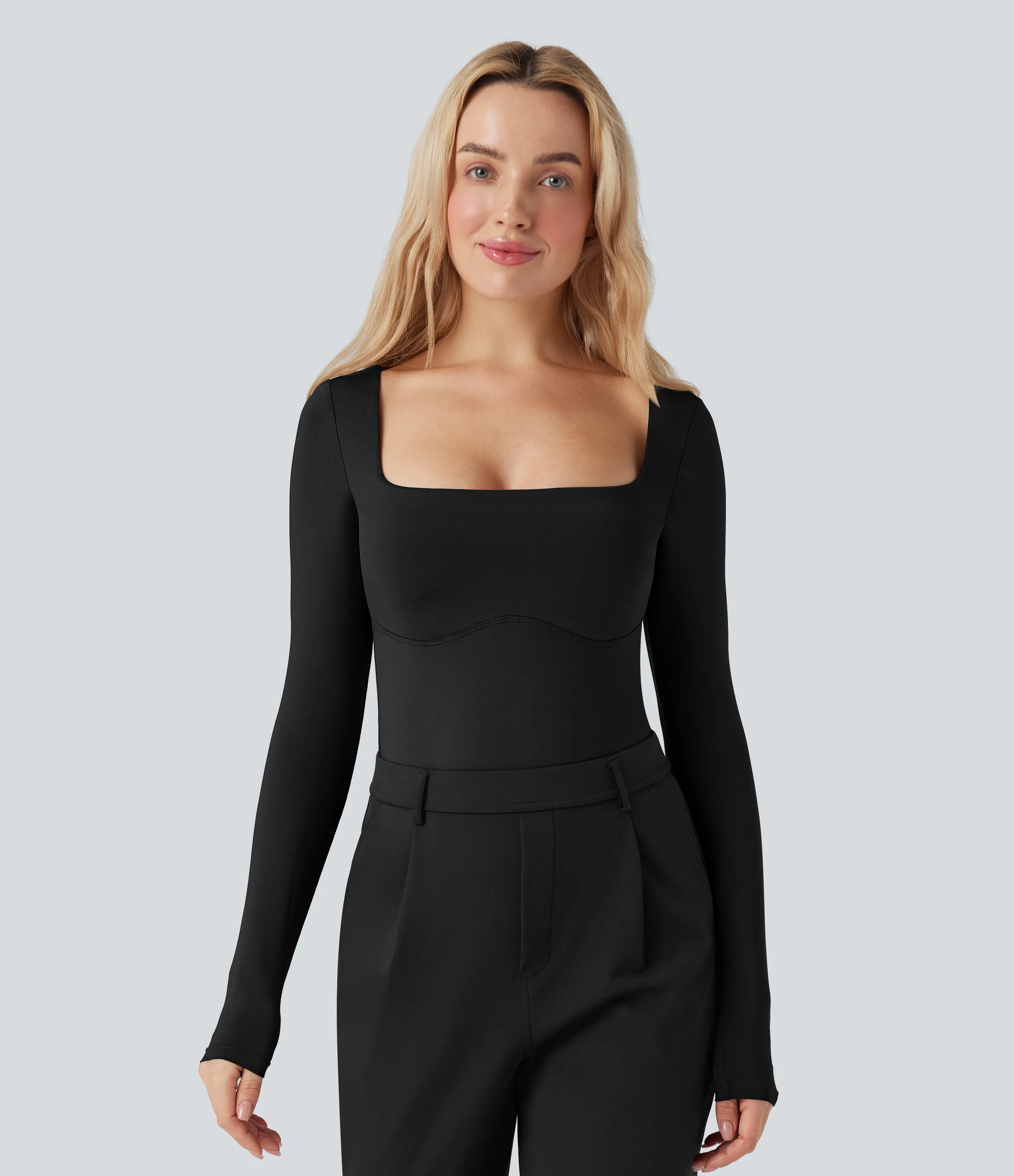 Halara Body de oficina ajustado con escote cuadrado de manga larga y sujetador incorporado - Black - L sold by Halara product image thumbnail 5