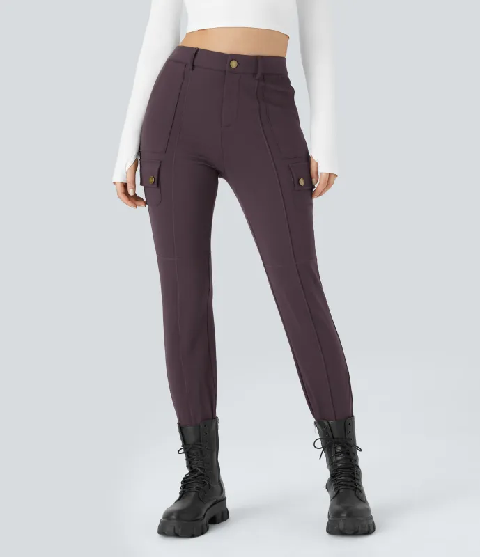 Halara Pantalón cargo ajustado tiro alto múltiple bolsillo cremallera botón - Dusky Evening purple - S(regular) made by Halara