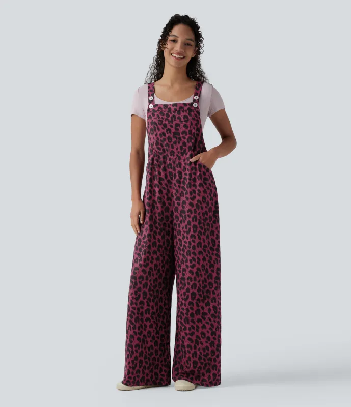 Halara Jumpsuit casual con estampado de leopardo y bolsillos - Maroon Leopard - XL(regular) made by Halara