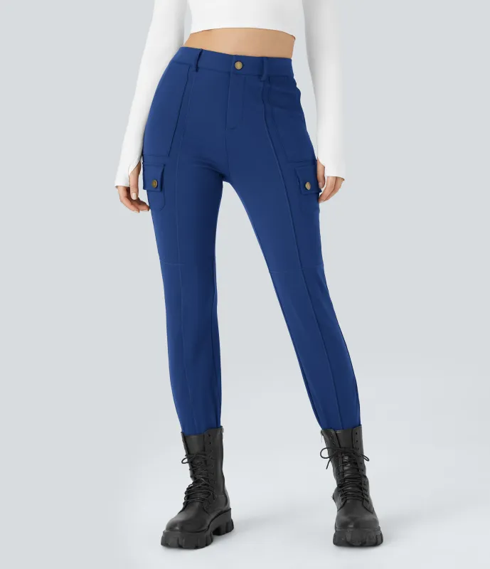 Halara Pantalón cargo ajustado tiro alto múltiple bolsillo cremallera botón - Sodalite Blue - L(regular) made by Halara