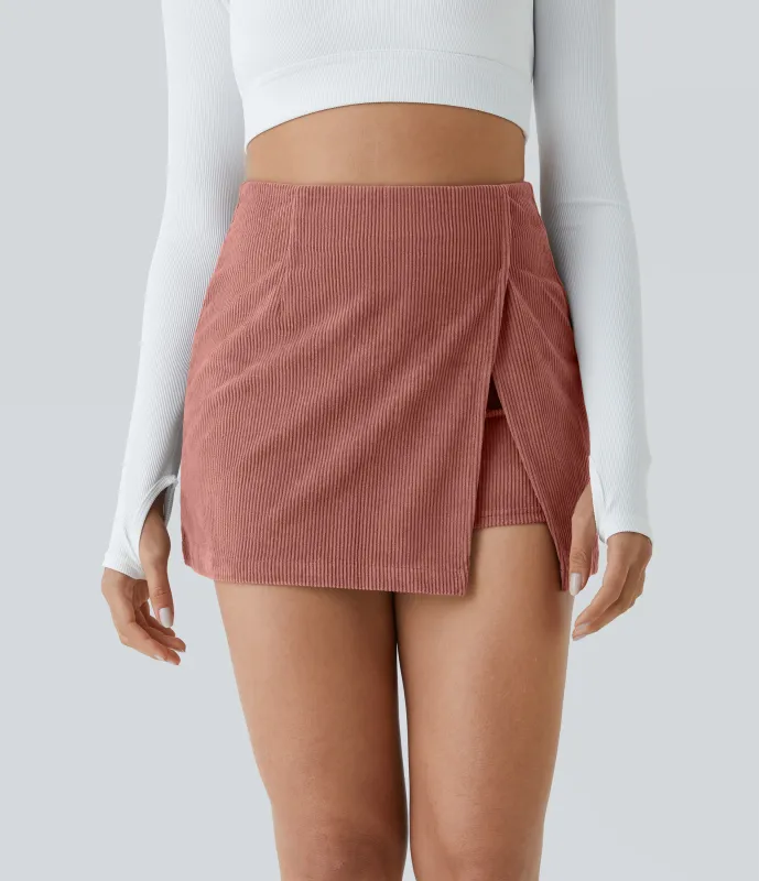 Halara Falda pana 2 en 1 tiro alto cremallera espalda dobladillo dividido - Desert Sand - XL(regular) made by Halara