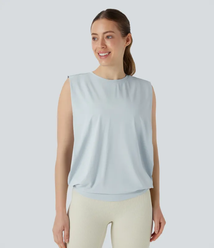 Halara Camiseta yoga cuello redondo fruncido tacto fresco - UPF 50+ - Frost Veil - XL made by Halara
