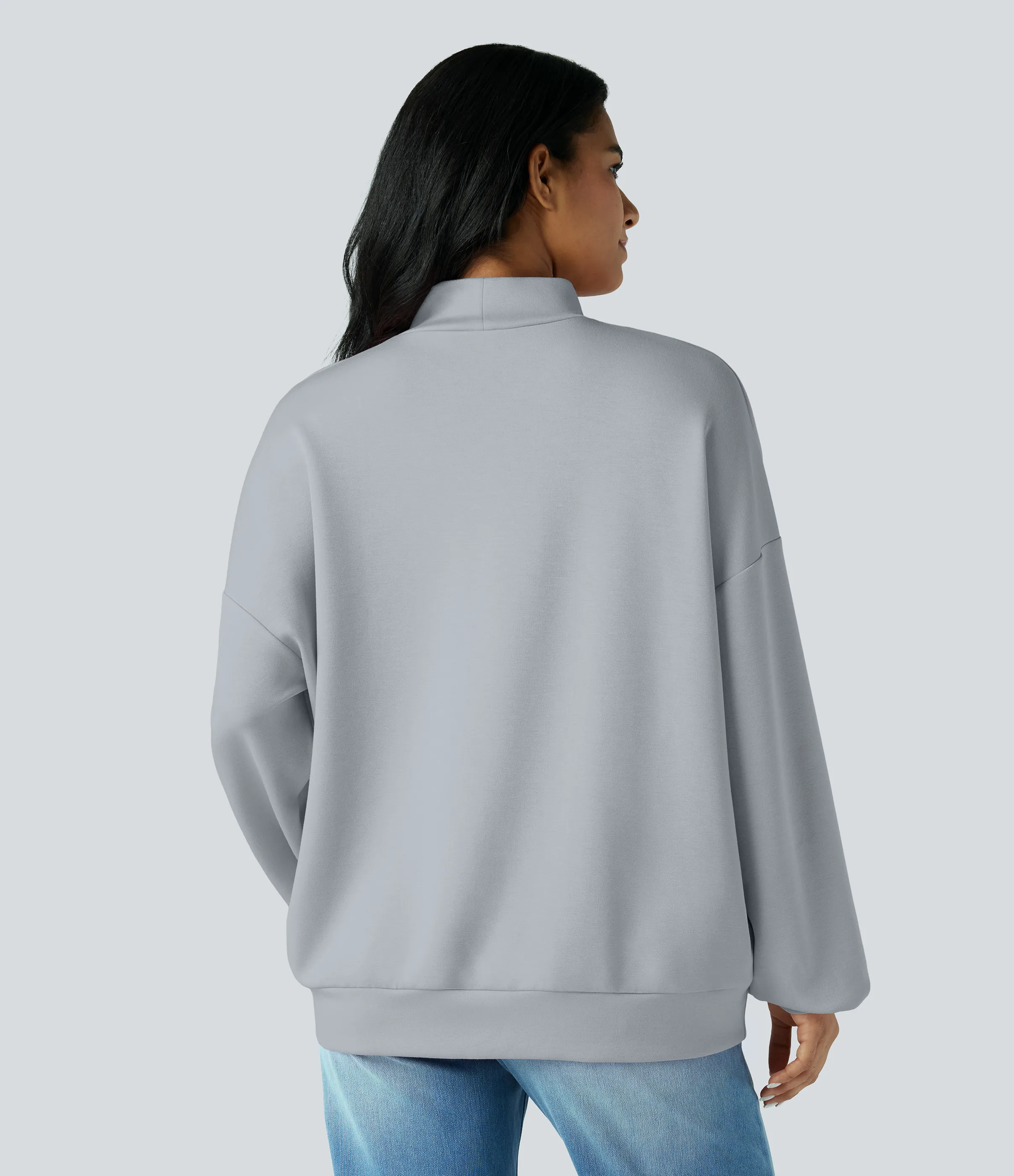 Halara Sudadera casual holgada de cuello alto con bolsillos - Pearl Blue - M sold by Halara product image thumbnail 3