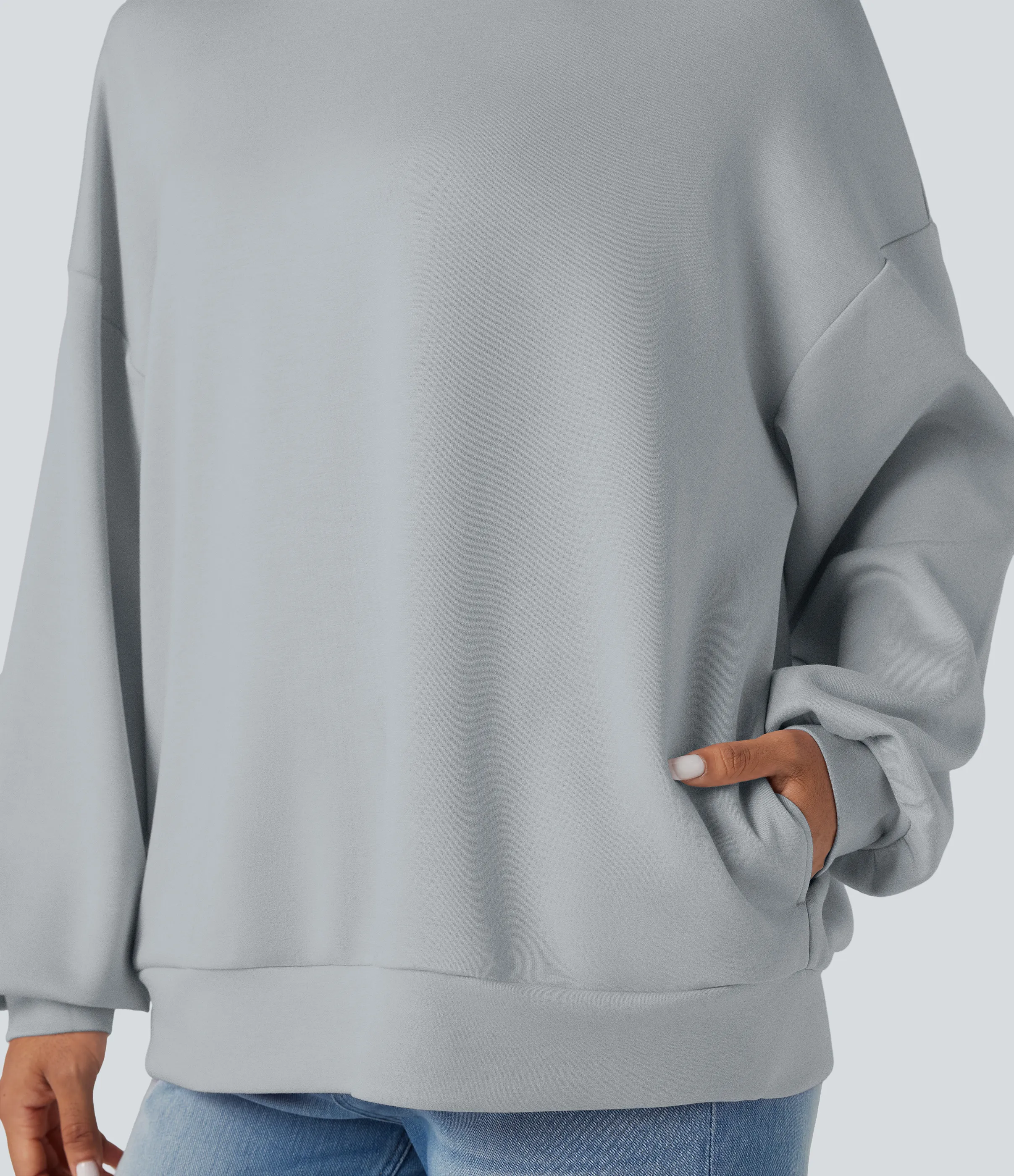 Halara Sudadera casual holgada de cuello alto con bolsillos - Pearl Blue - M sold by Halara product image thumbnail 5